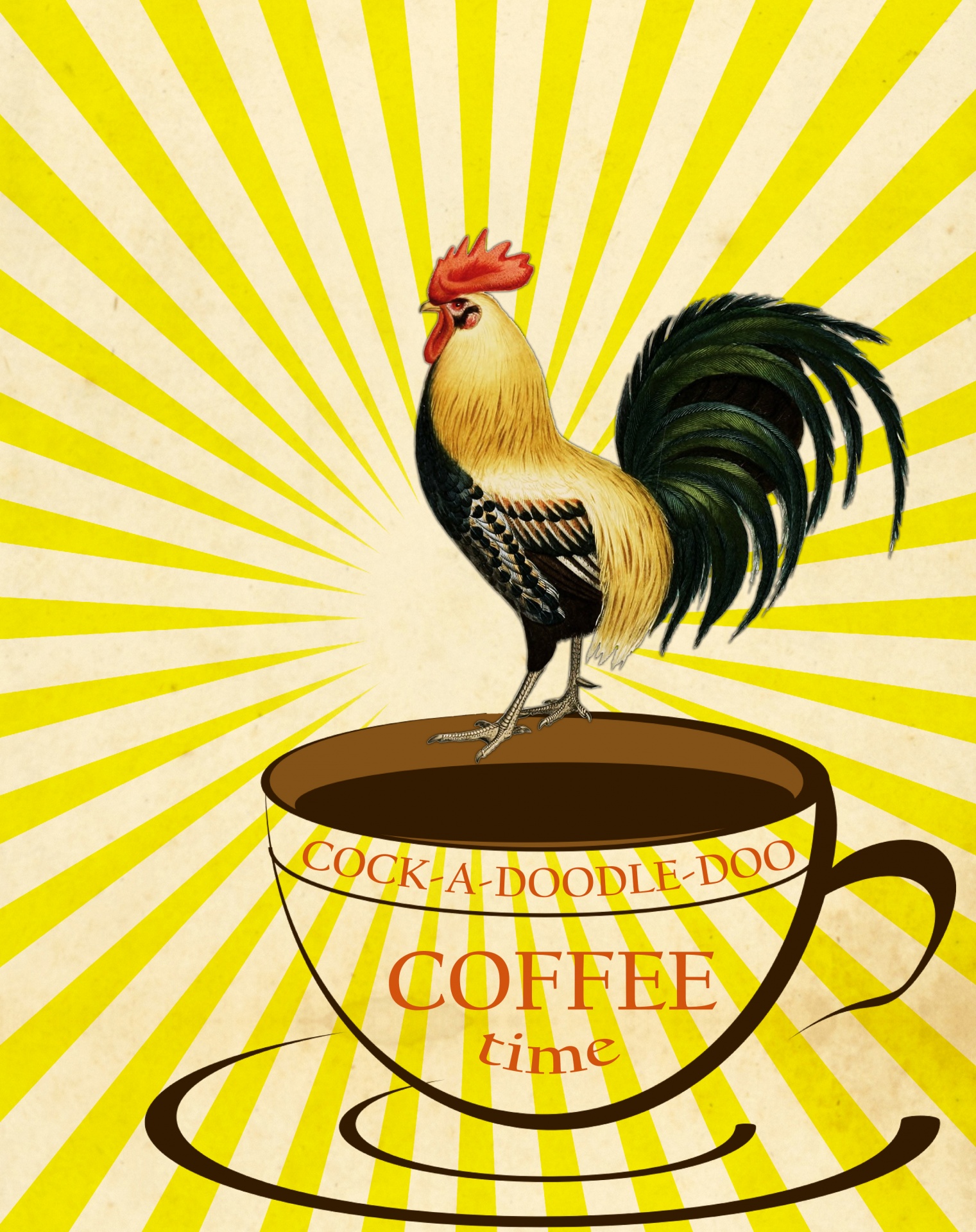 Coffee Cup Rooster Sunburst