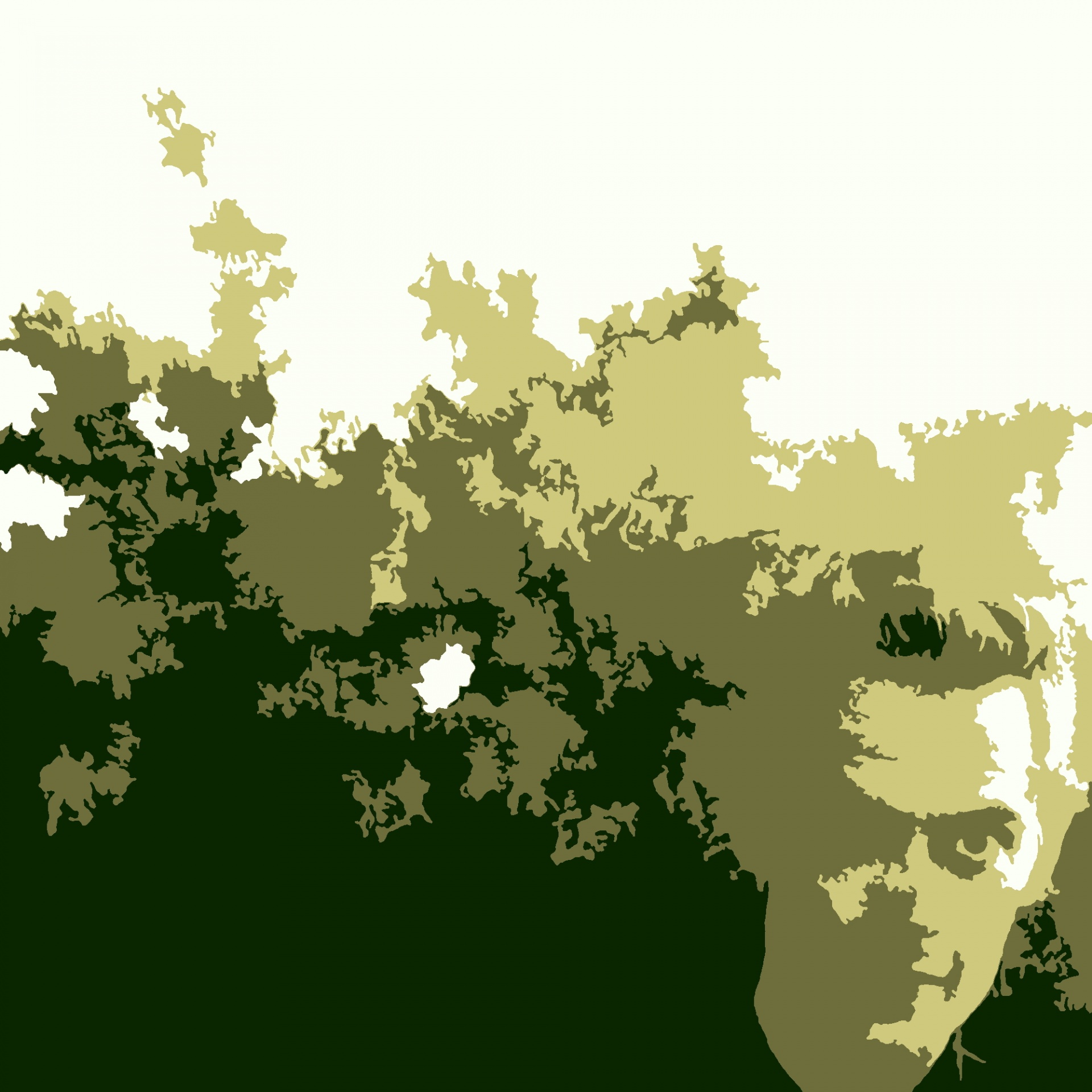 A face in the lower right corner with bushes in the background with a cut-out effect applied.
