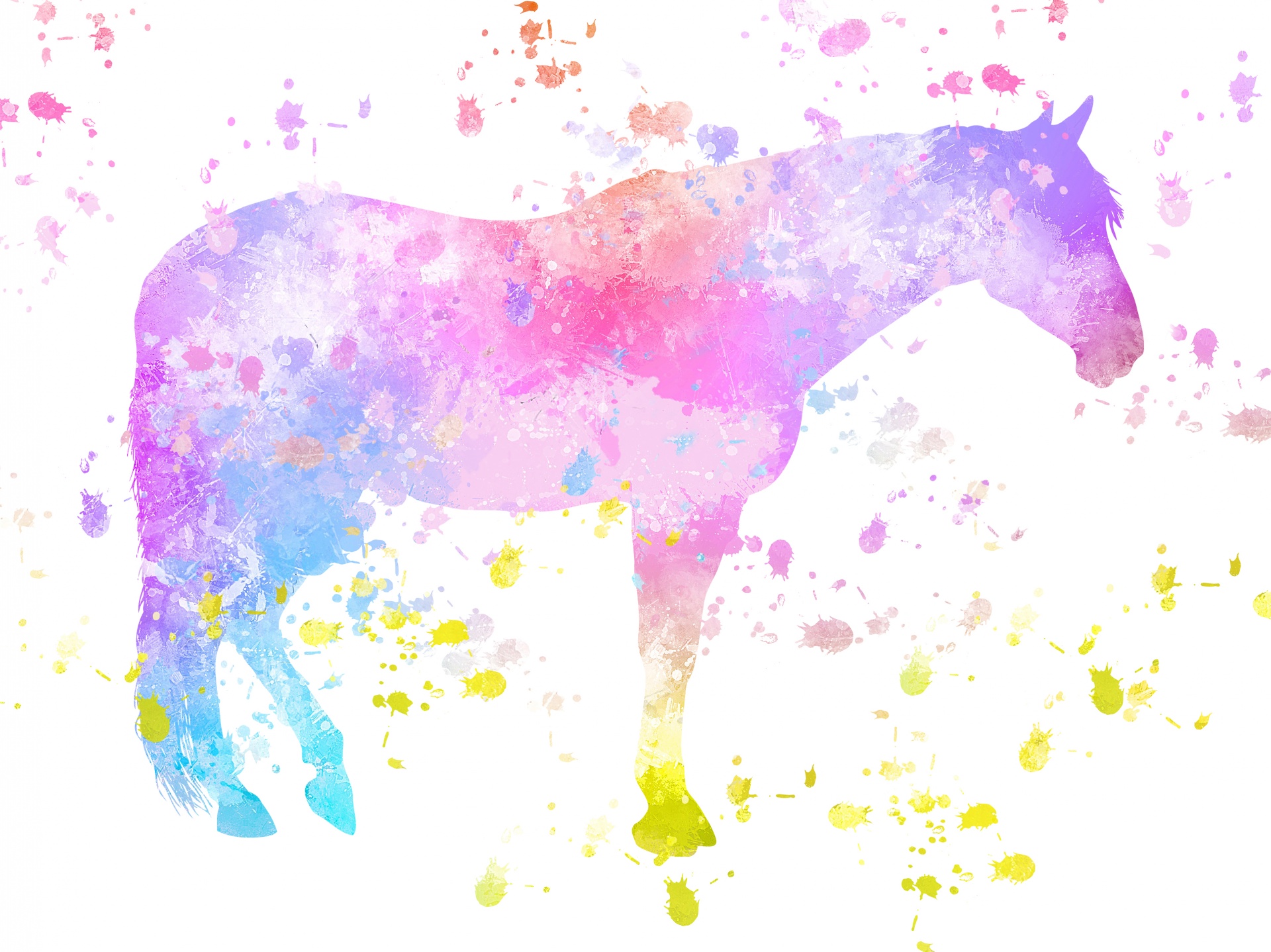 Colorful horse with watercolor paint or ink splatters