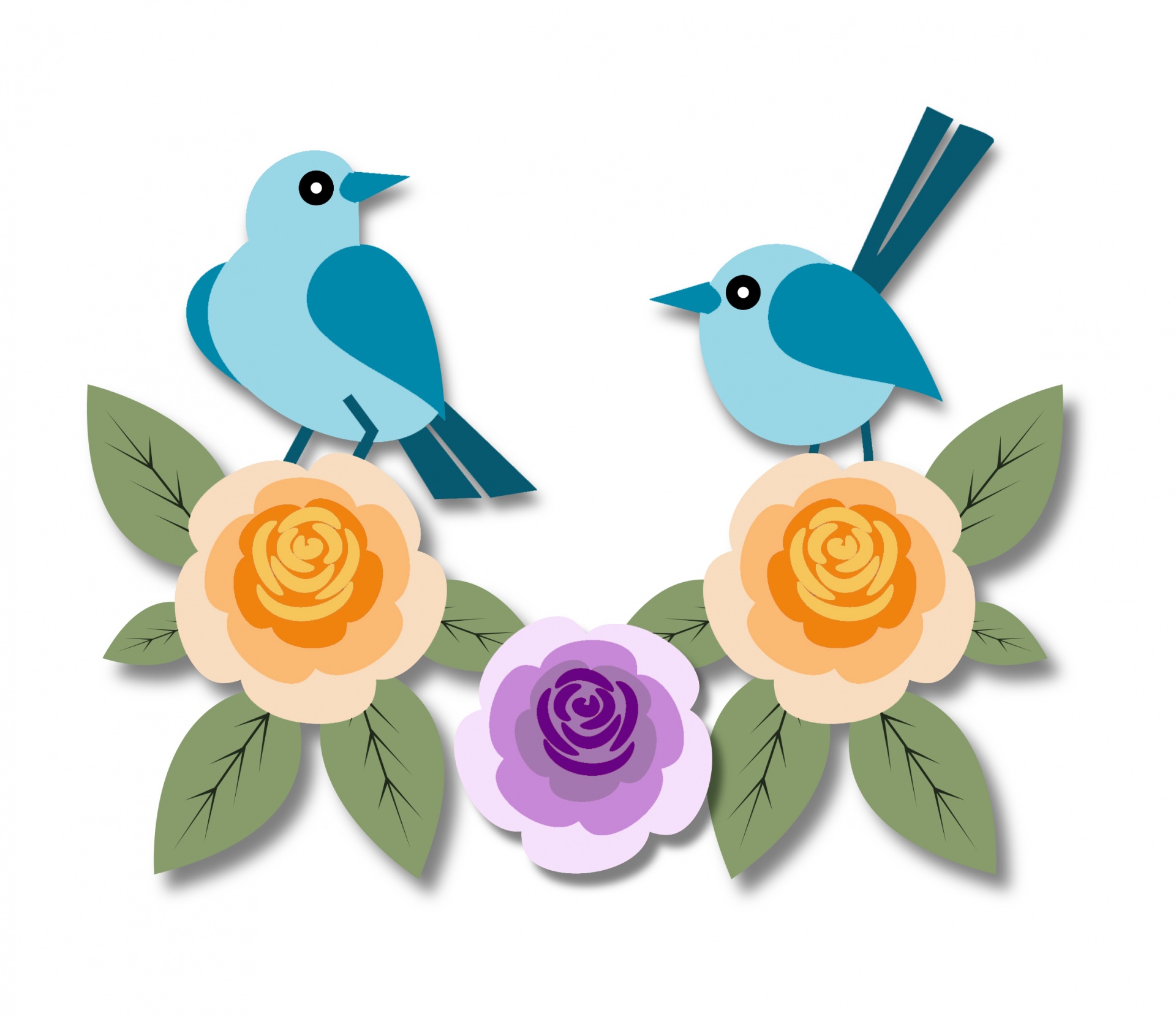 Roses, Birds Floral Clipart