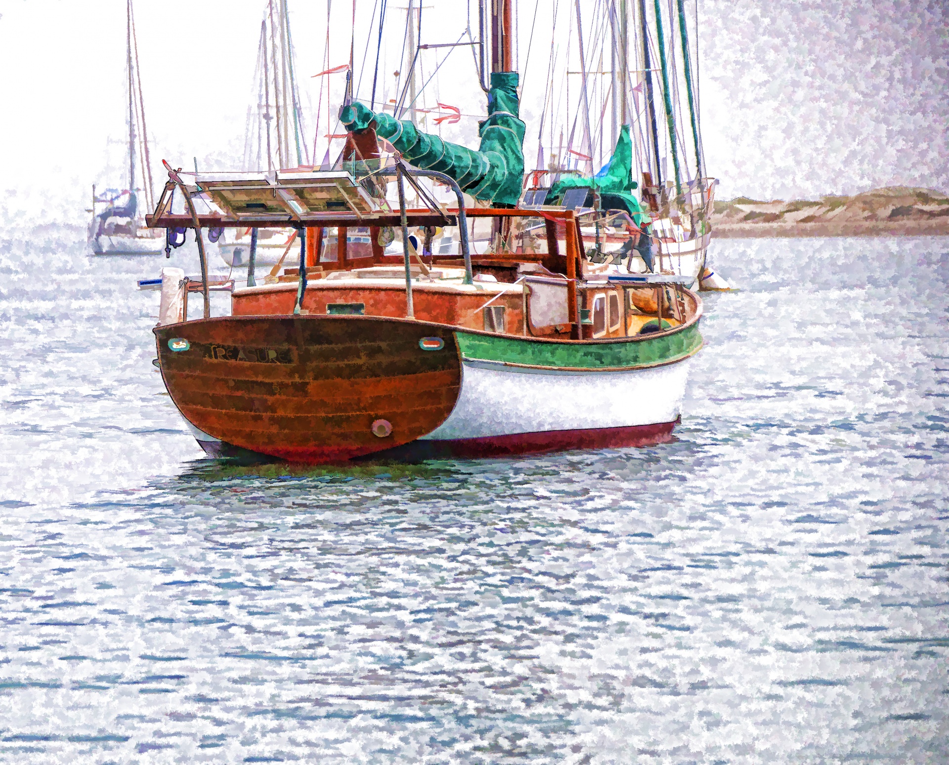 Sail Boat Anchored In Bay