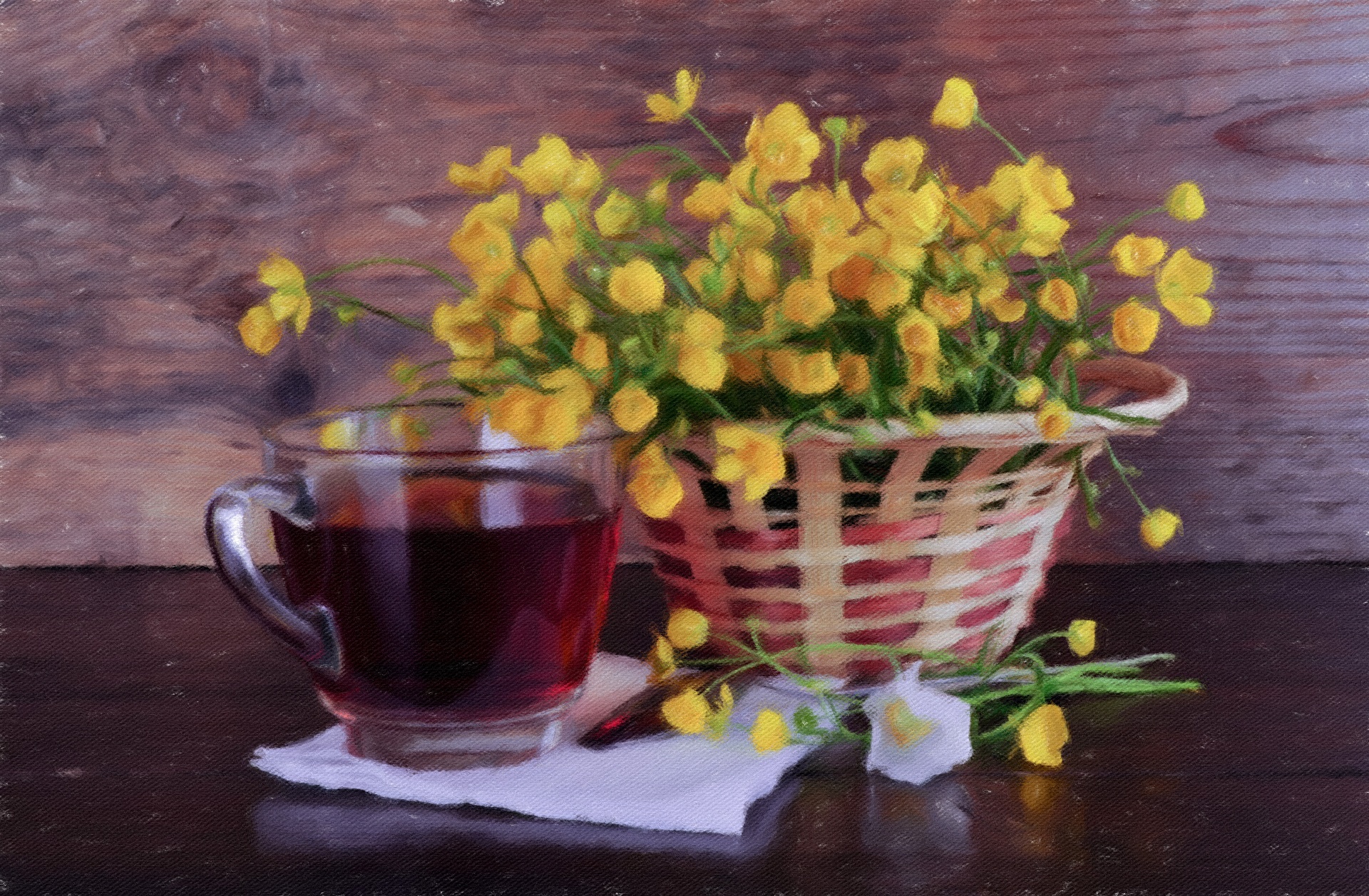 Oil Painted flowers and tea, original image ID 118432