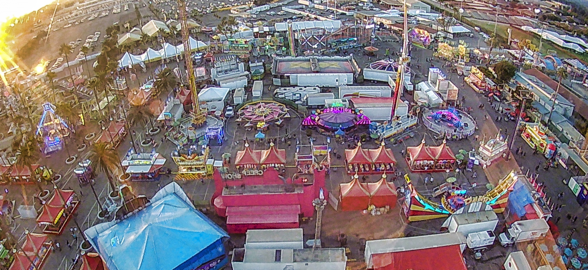 birds eye view of booths at the Los Angeles County Fair