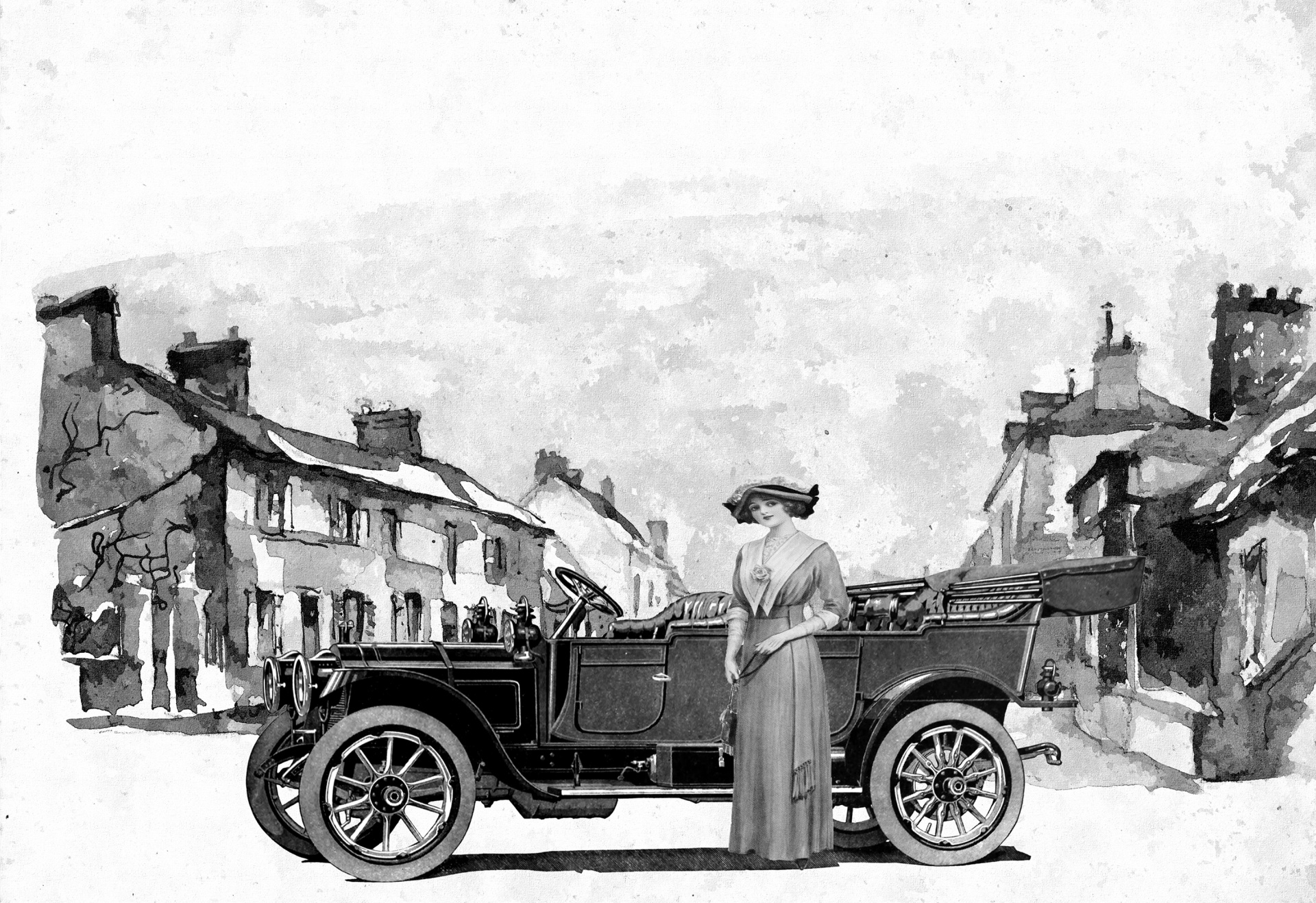 Vintage Car Woman Illustration