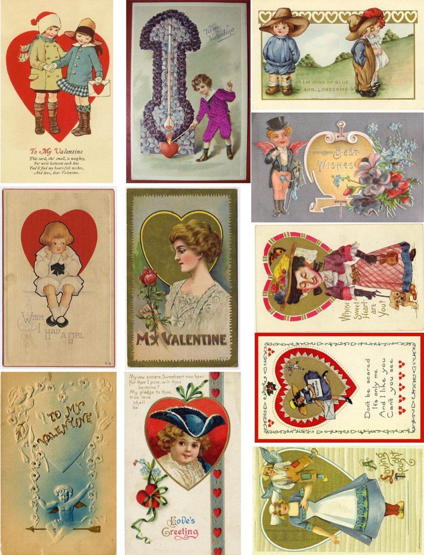 Vintage Valentine Postcards Scrapbooking craft collage page elements for art