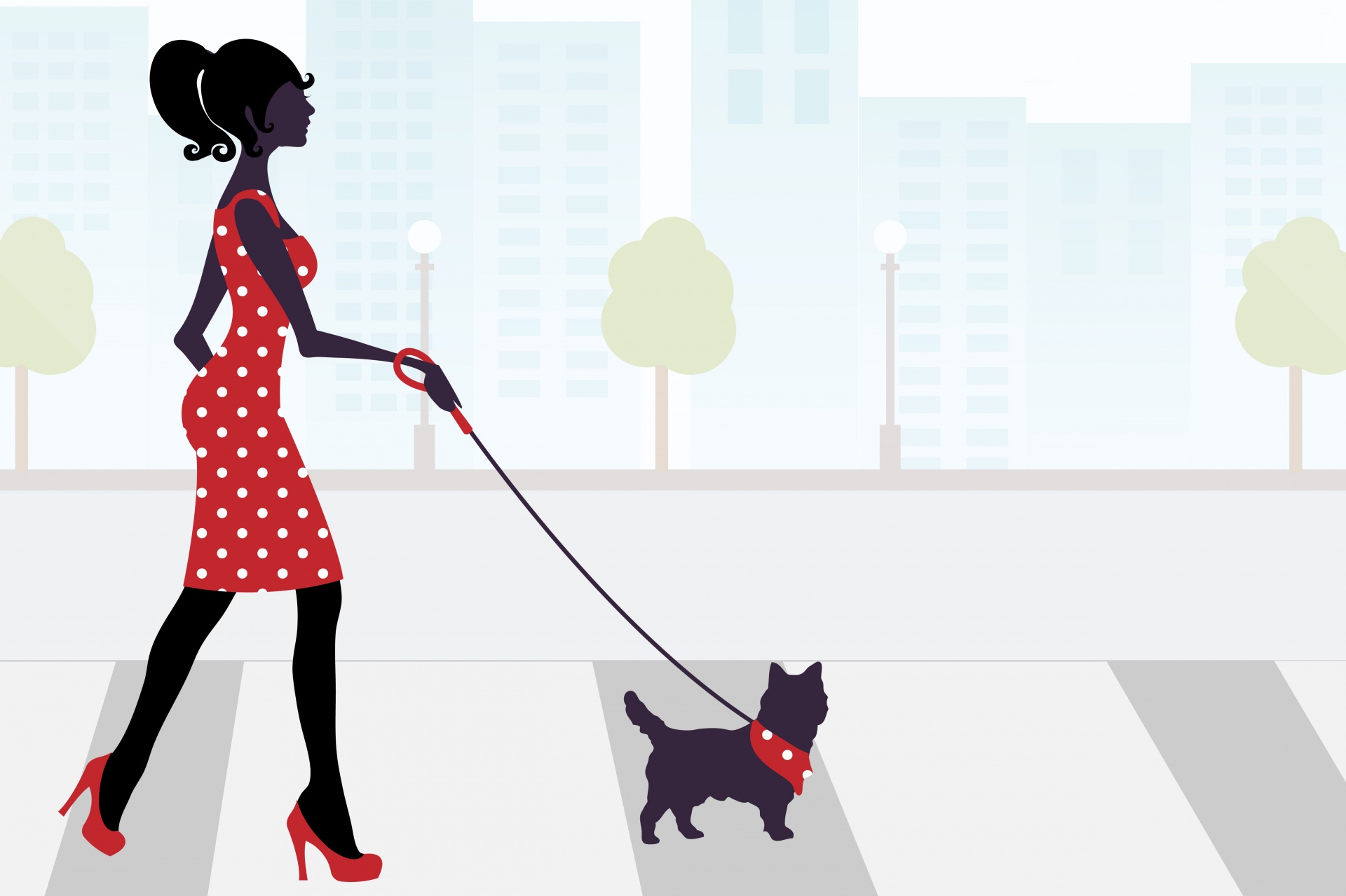 Woman Dog Walk City