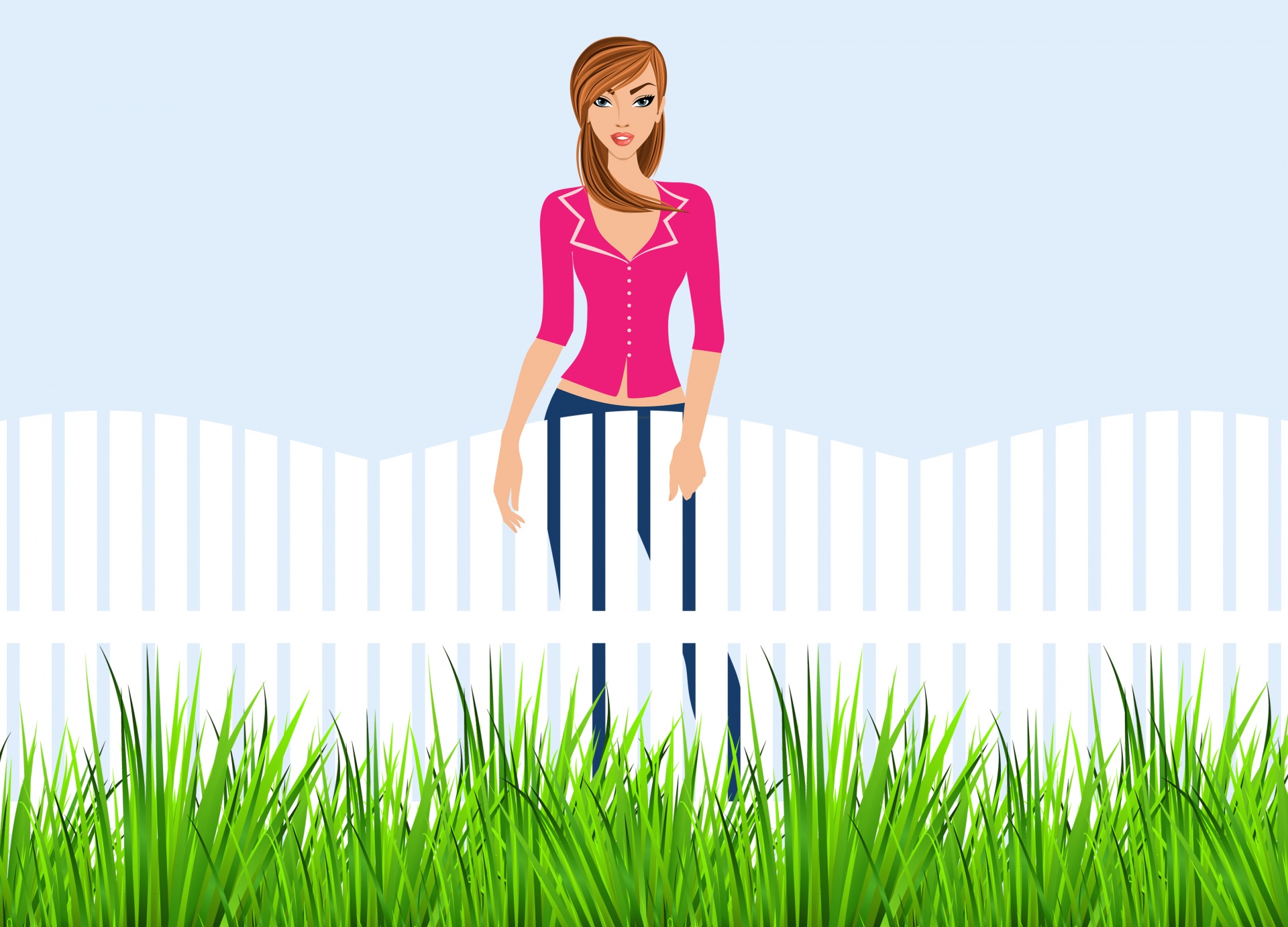 Woman Garden Fence Illustration