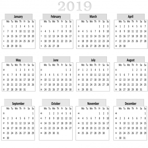 Kalender 2019 Gratis Stock Bild - Public Domain Pictures