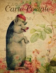 Pig Vintage Floral Postcard