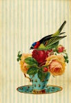 Vintage Roses Teacup Bird