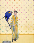 Woman Parrot Vintage Illustration