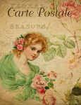 Woman Vintage Floral Postcard