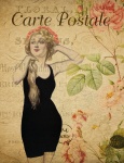 Woman Vintage Floral Postcard