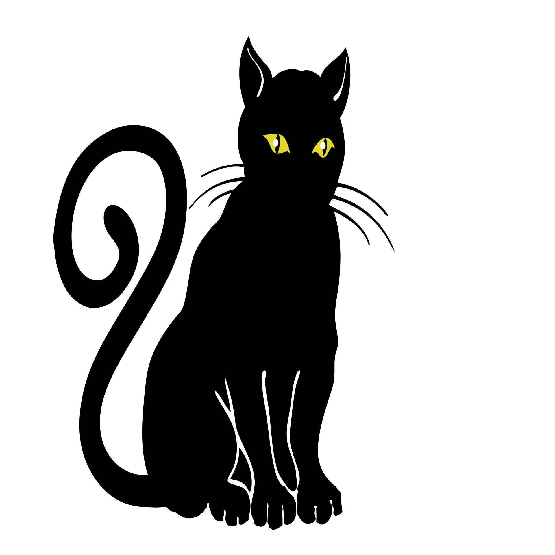 Illustration of black cat with yellow eyes clipart ideal for halloween