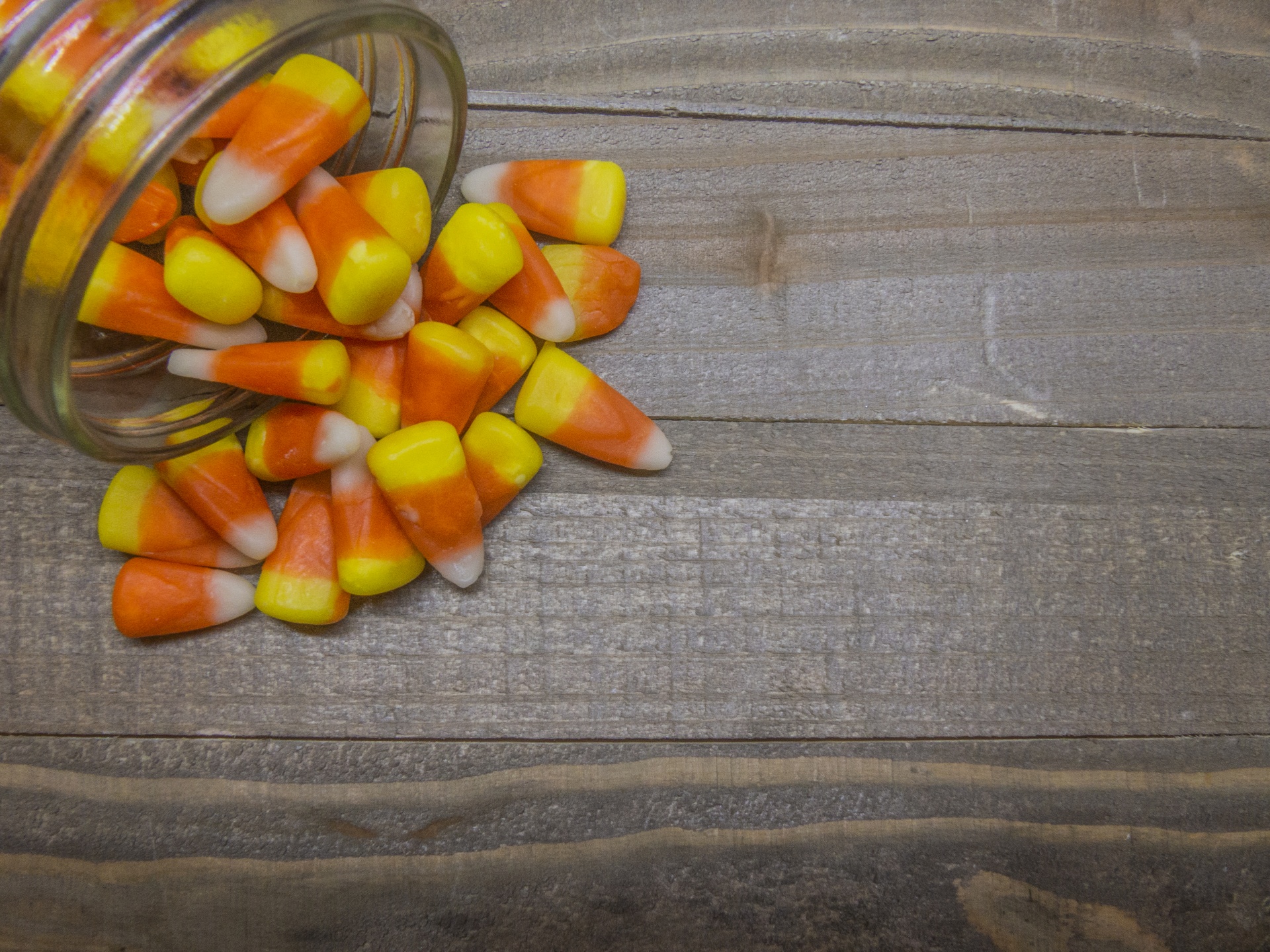Candy corn on wood table