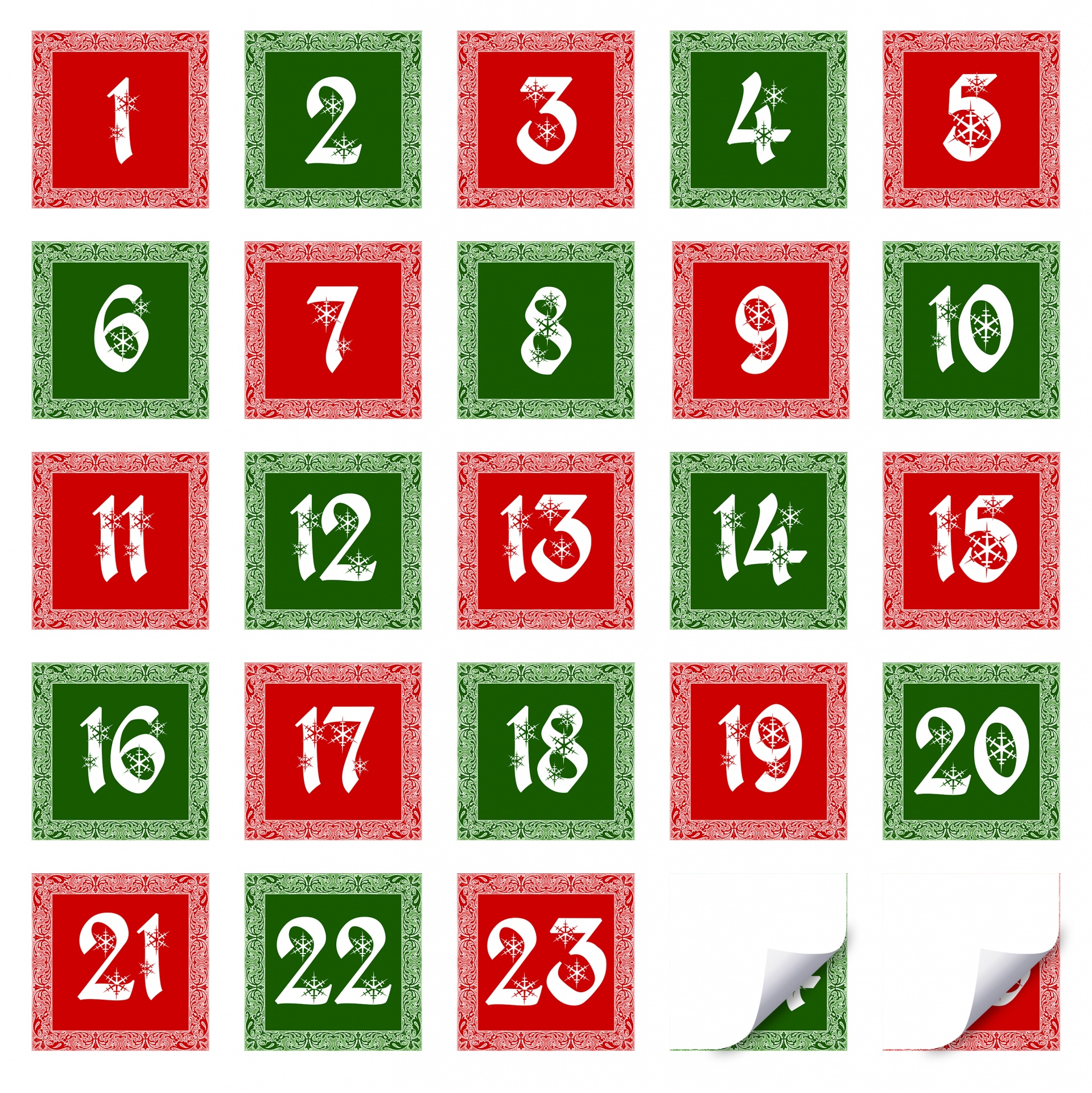 2 dimnensional craft ready advent calendar for holiday countdown to Christmas. see individual tiles in my profile.