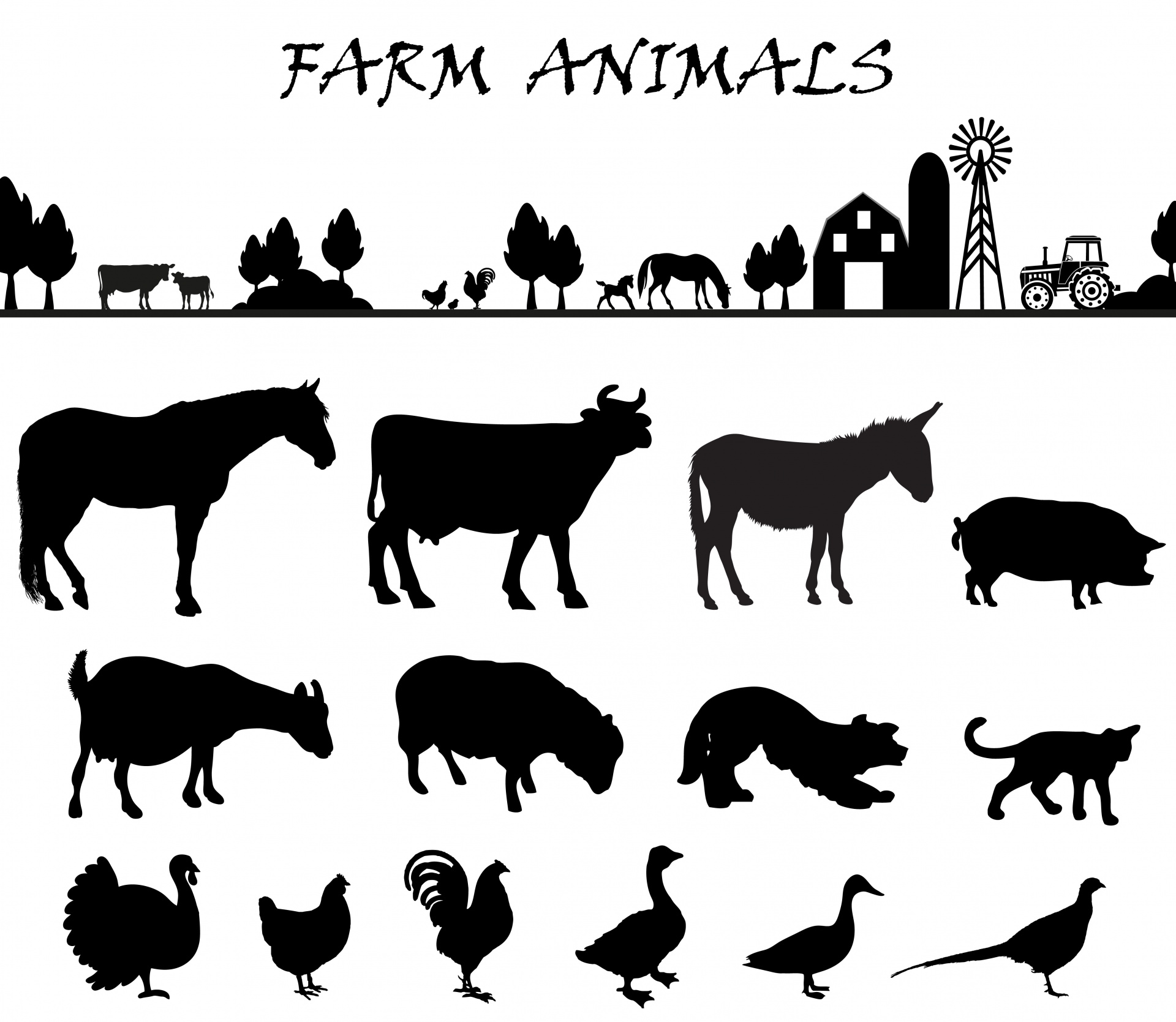 Farm Animals Silhouette Set