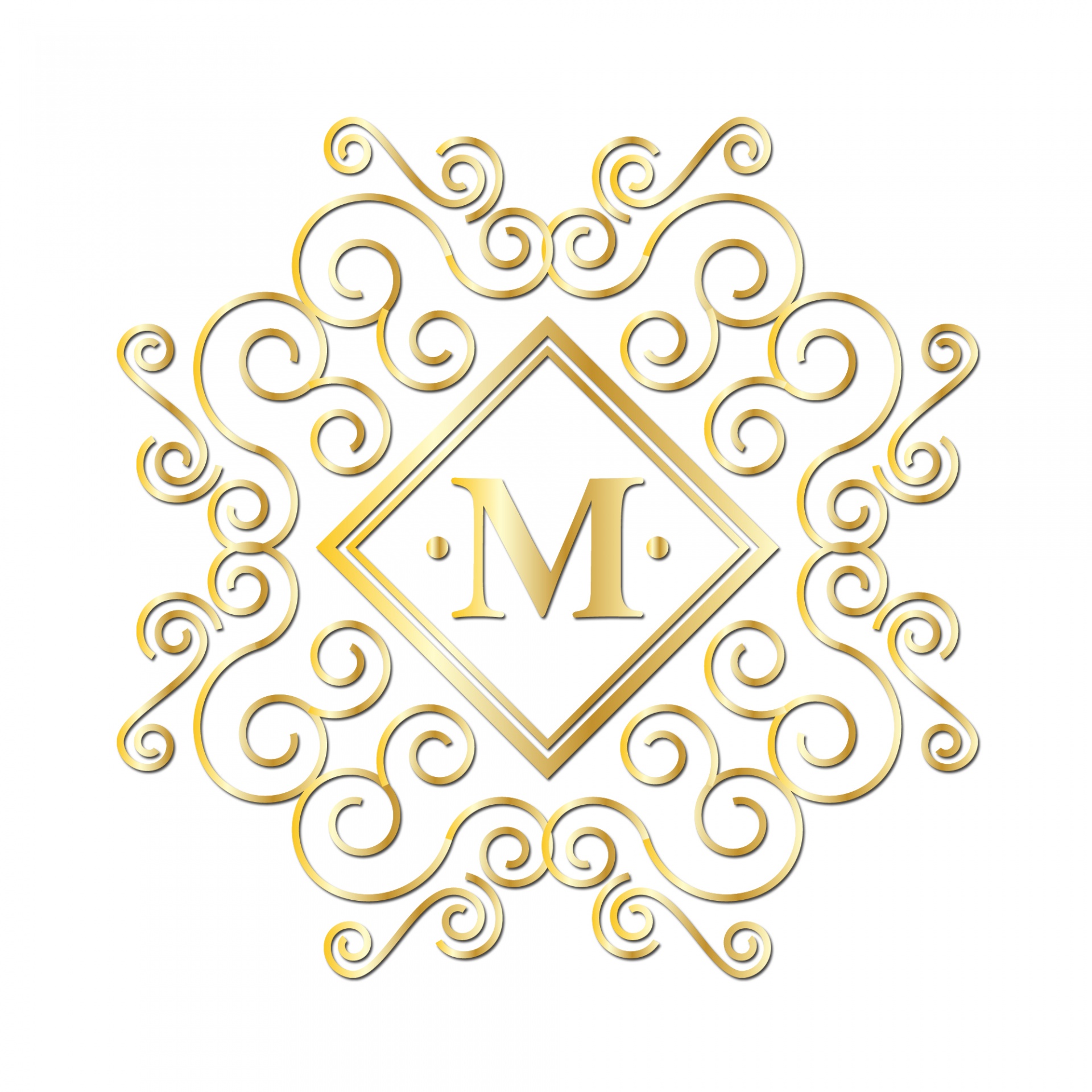 M Alphabet Gold Monogram