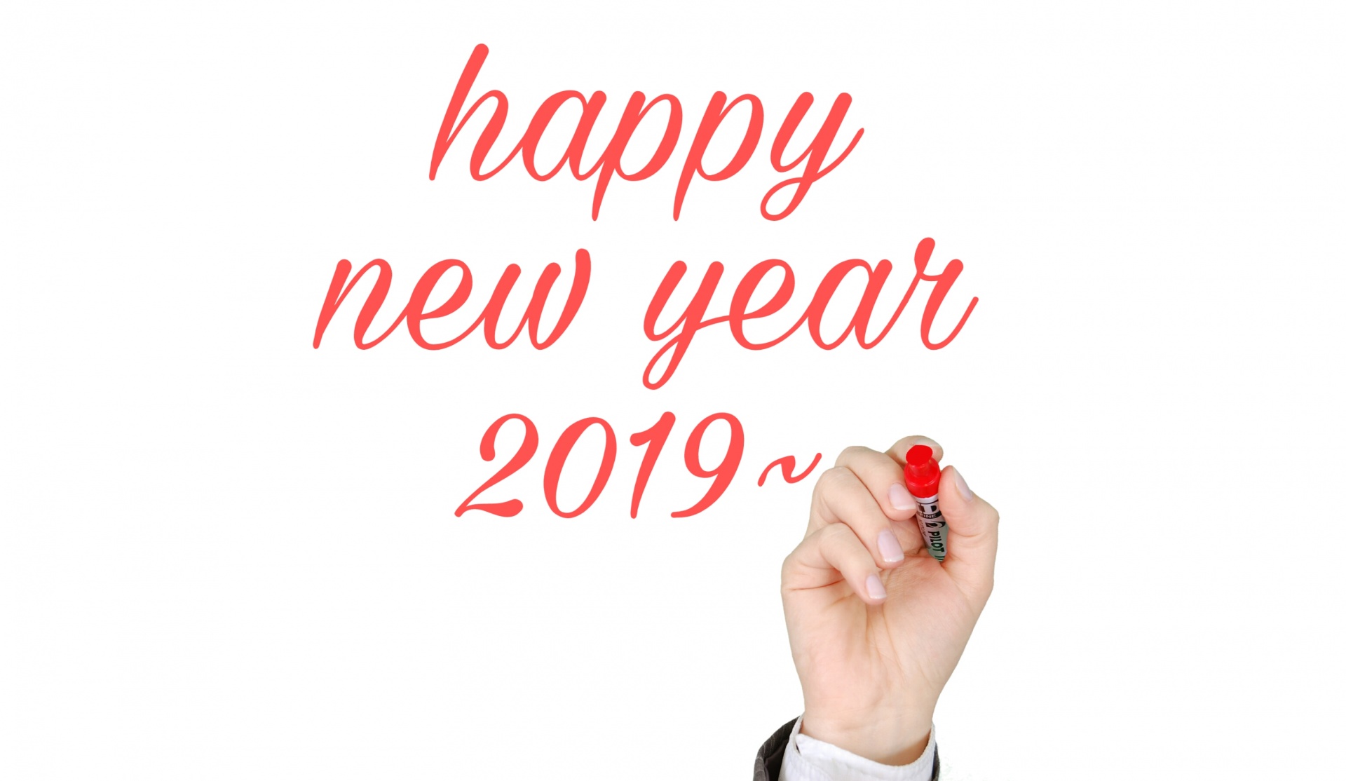 new year, happy new year, 2019, greeting, pen, marker, hand, the hand, to write, business, on a white background, white background