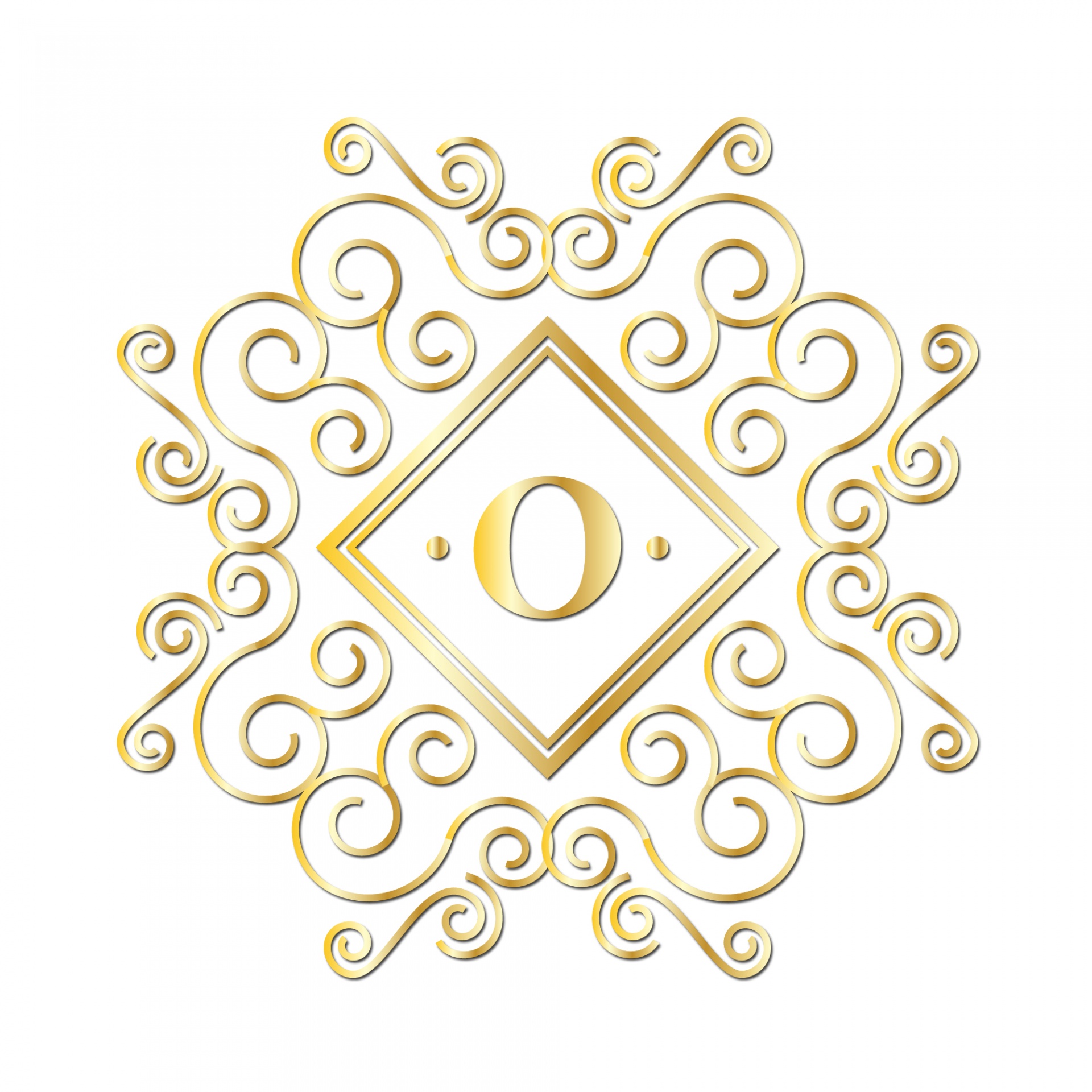 Fancy golden initial O monogram alphabet letter on white background