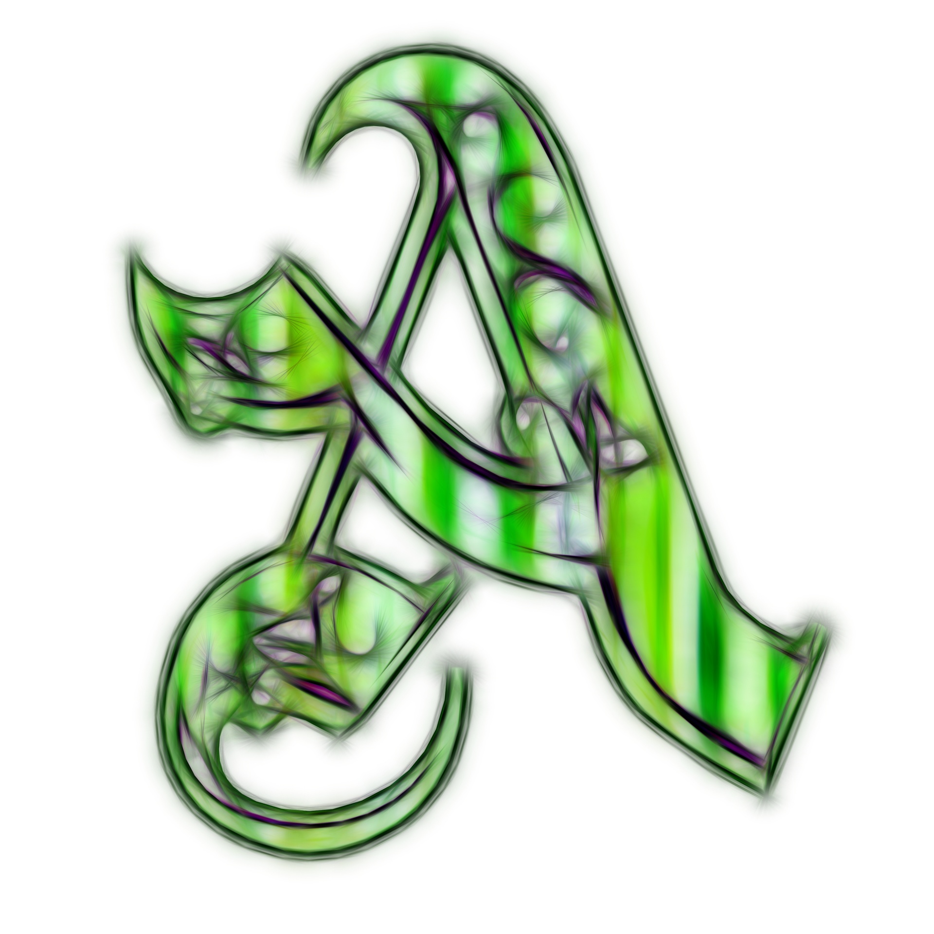 Glowing metallic green letter A