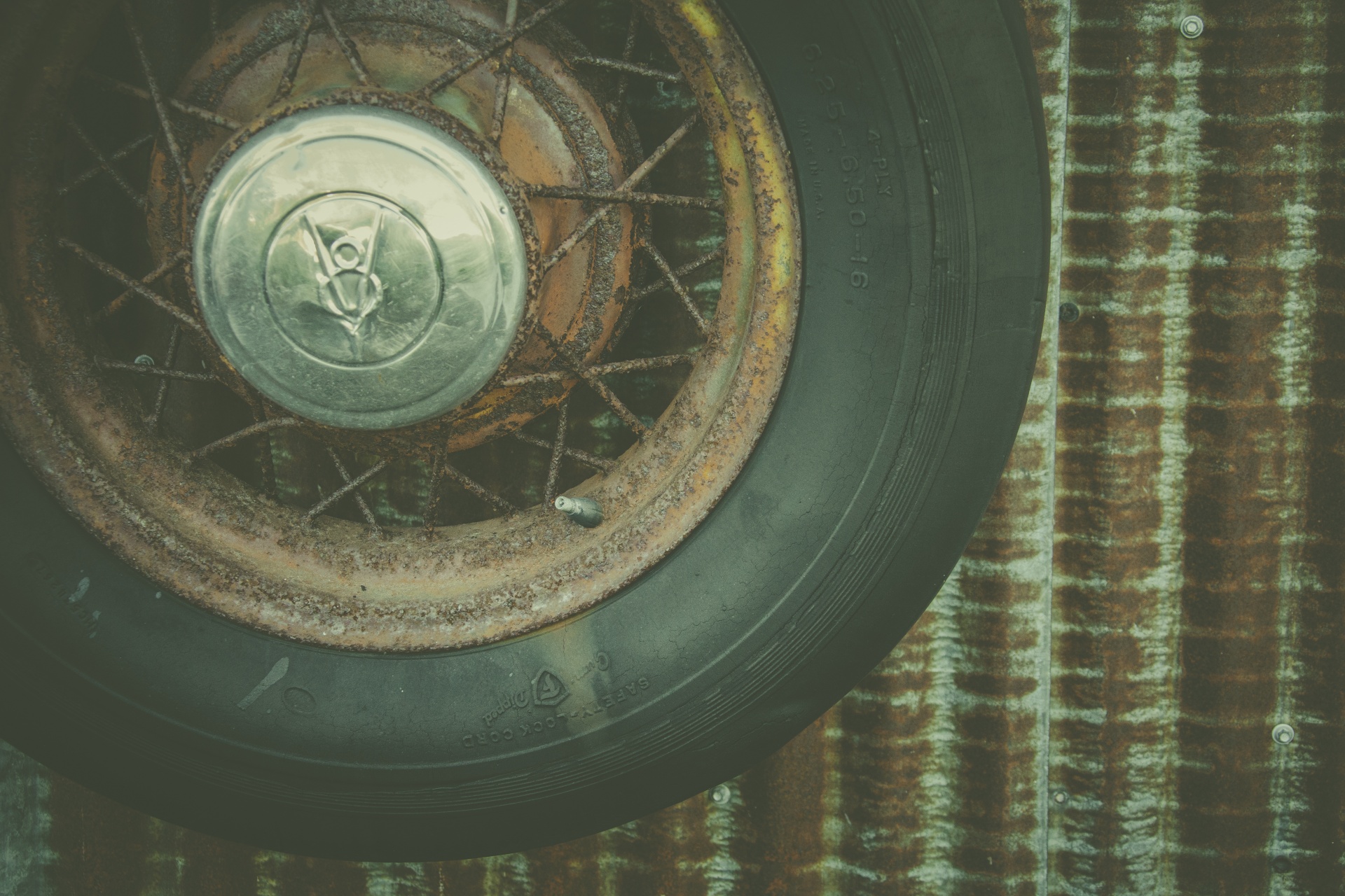 Old rusty car wheel