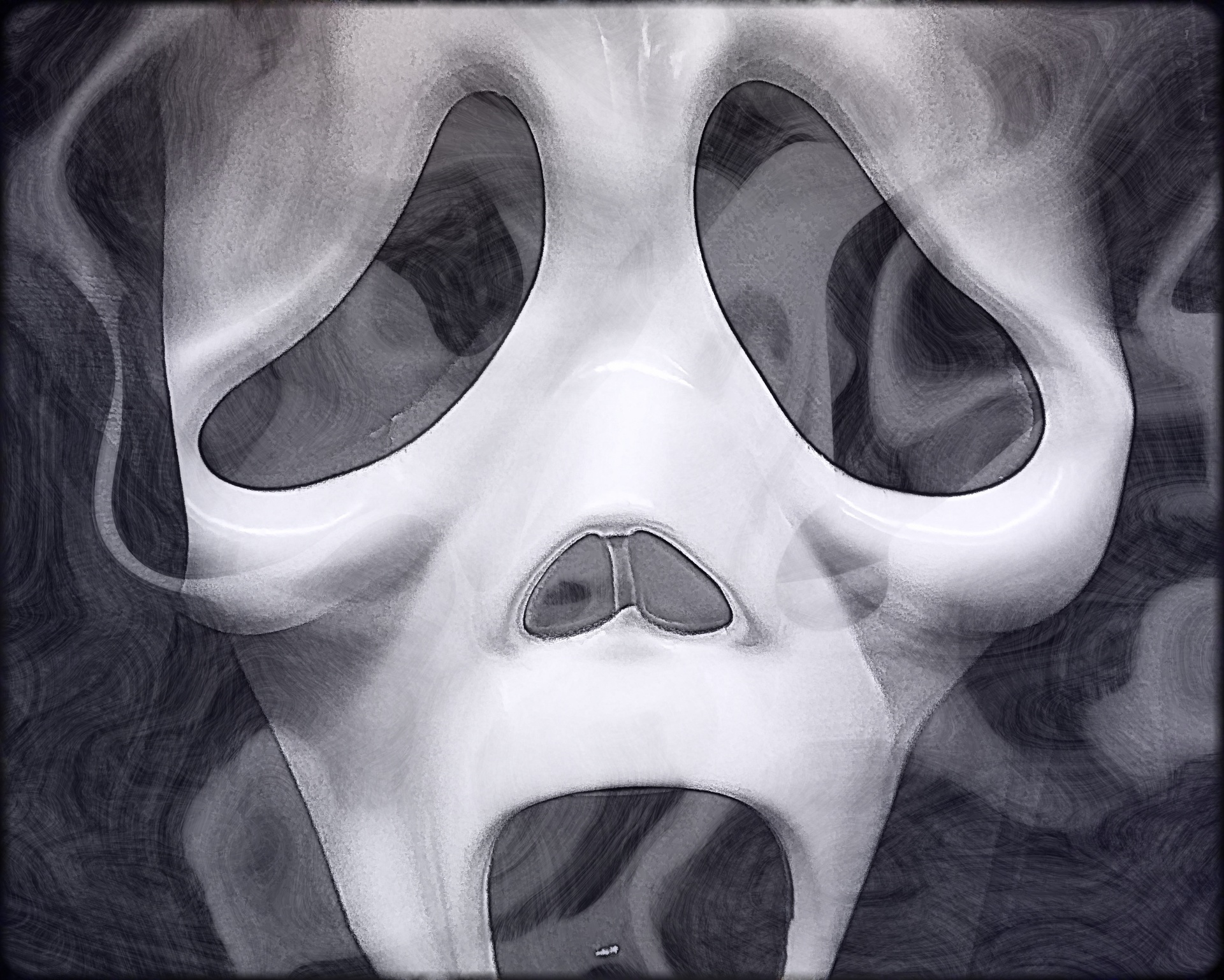 phantom skull face with smoke curling around it