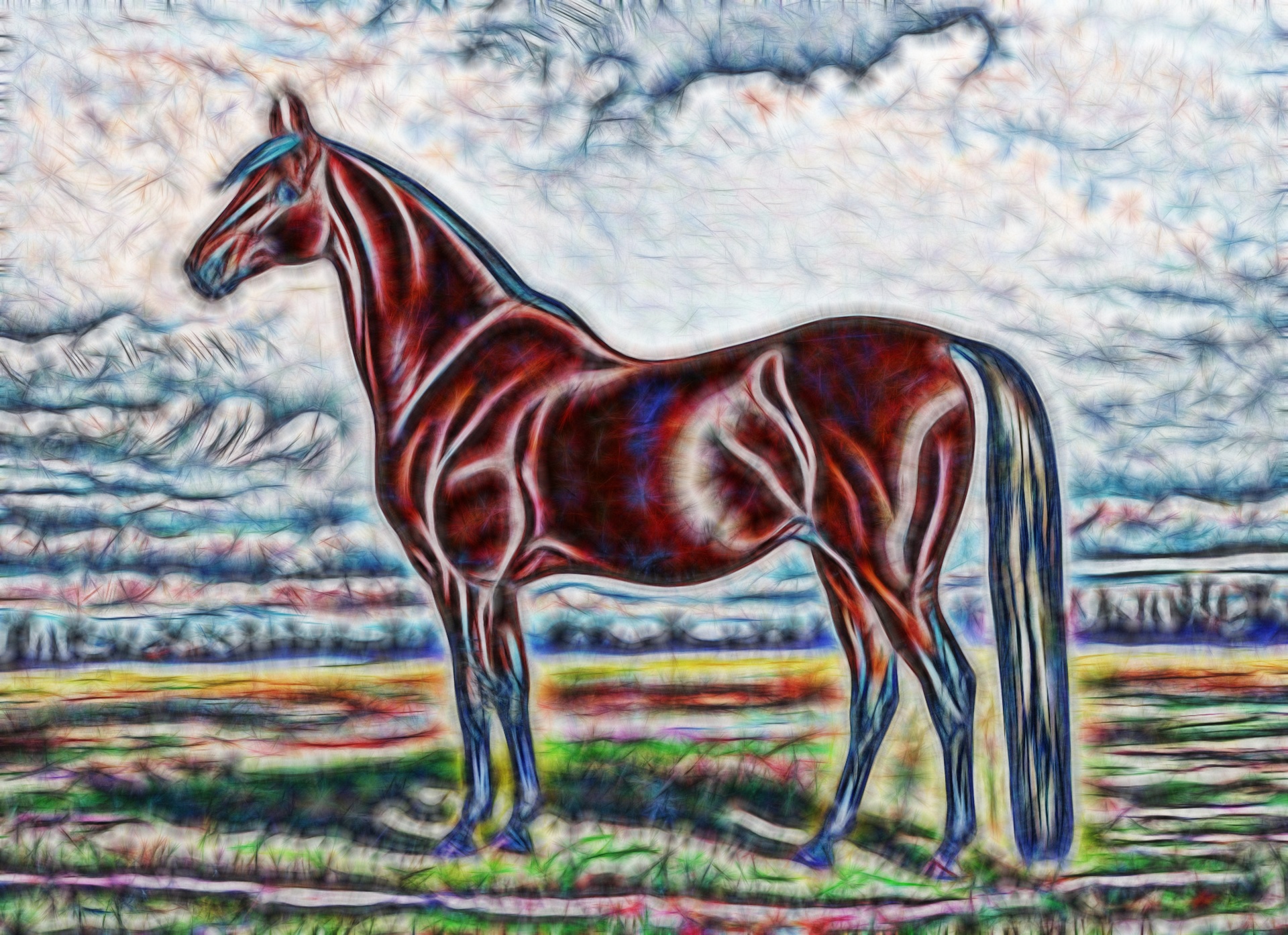 chestnut horse painting using fractal filter