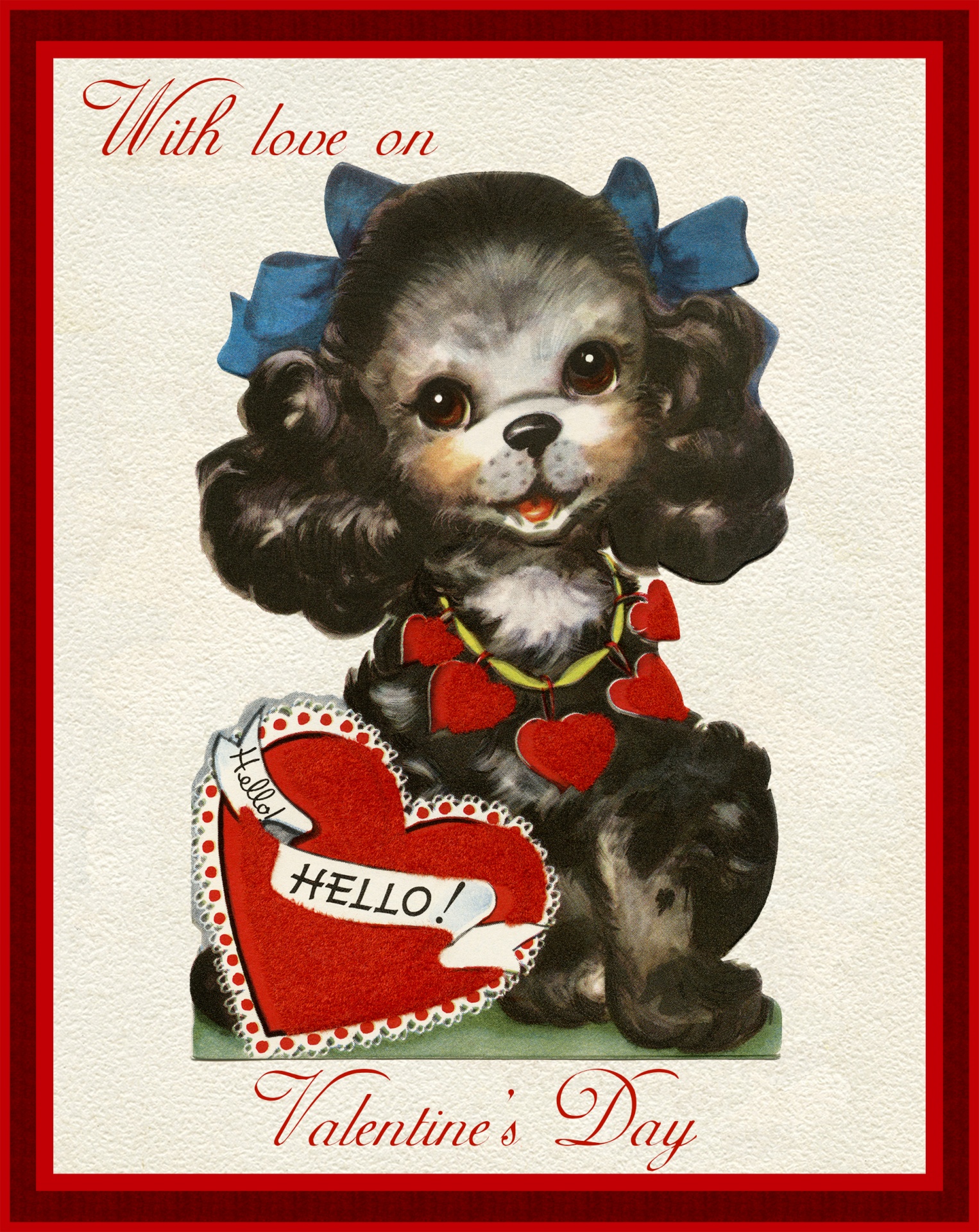 Retro vintage poodle dog valentine card template