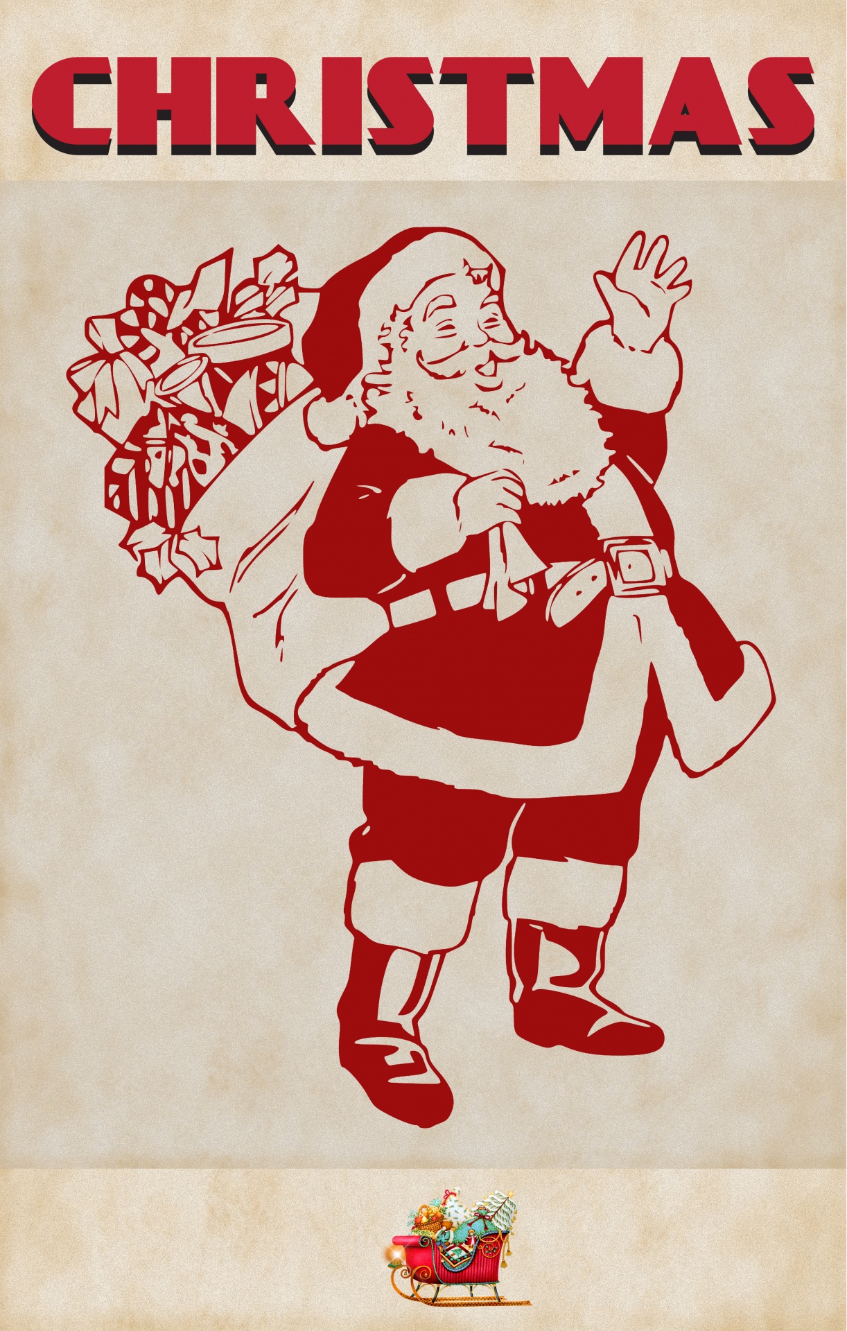 Standing Santa on a Vintage Christmas poster