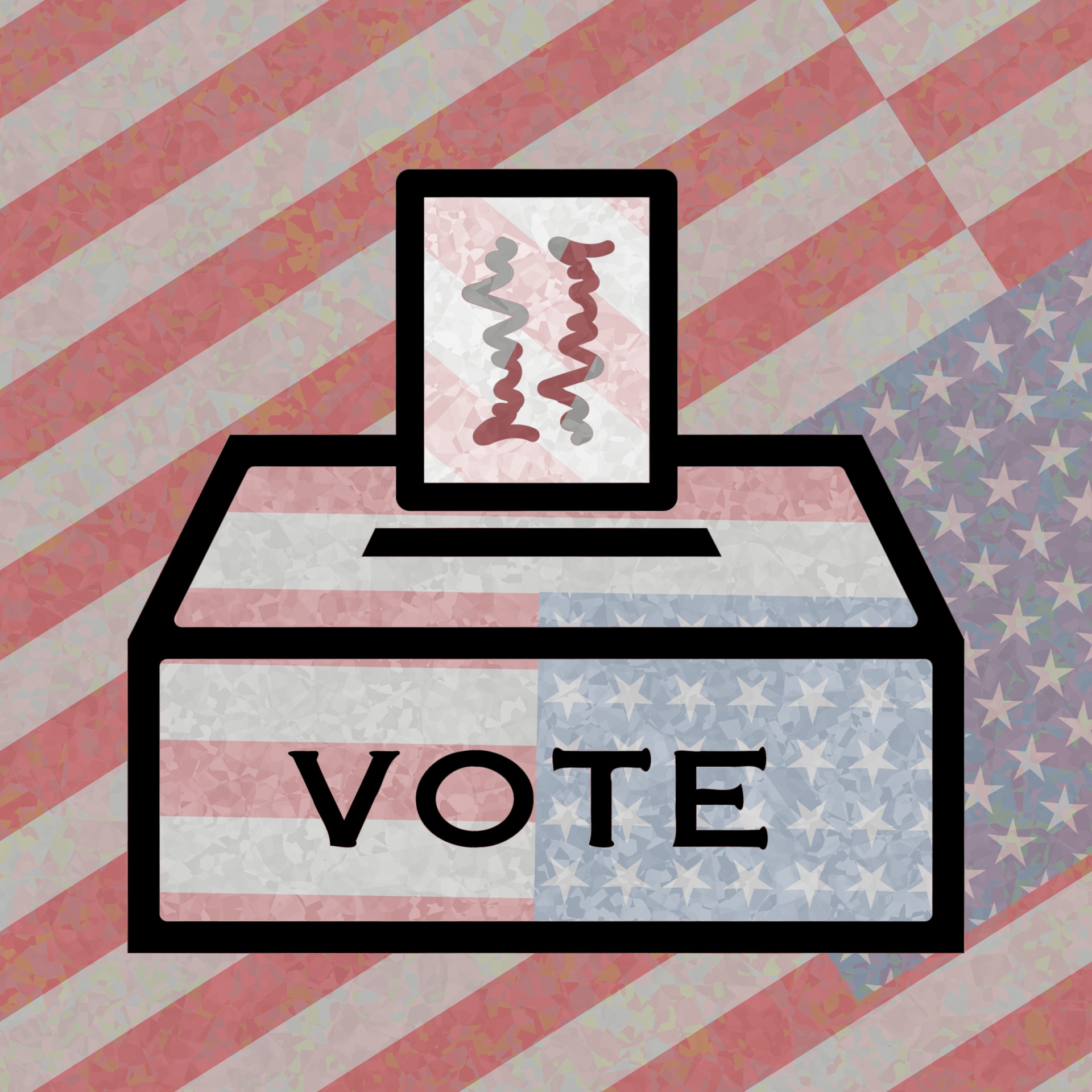 drawn ballot box with American Flag in background