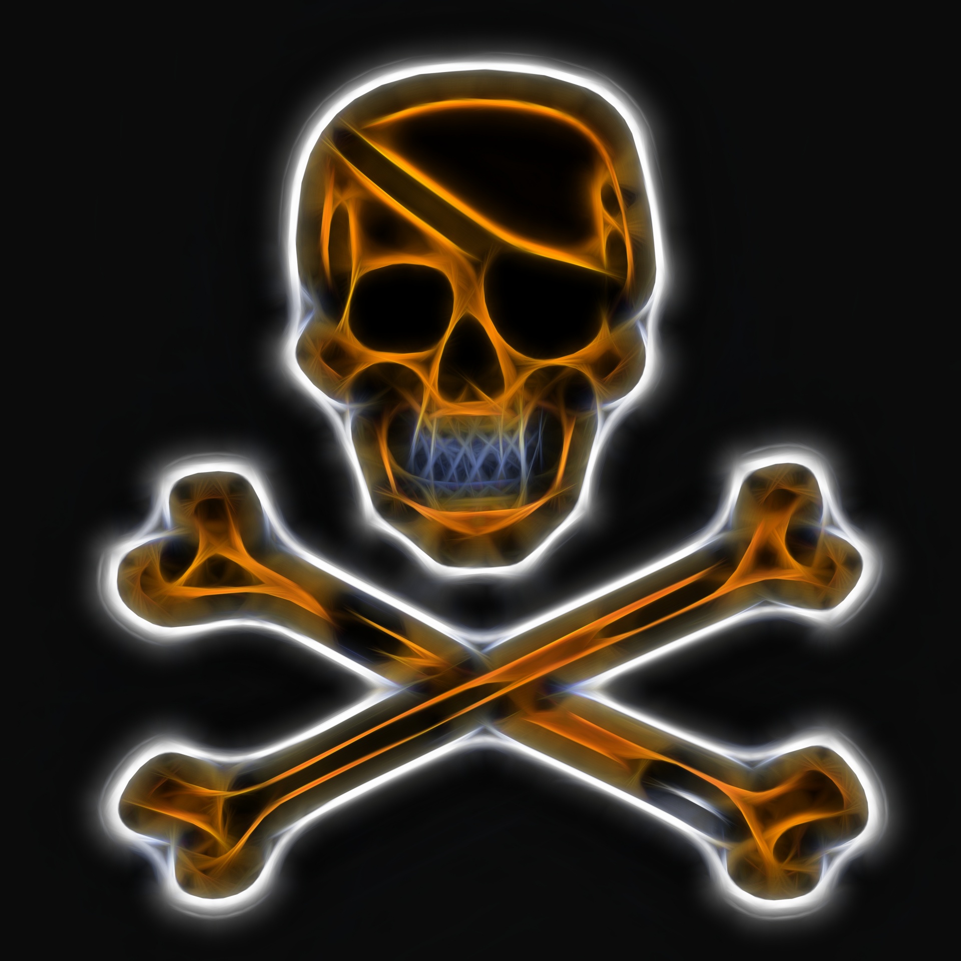 white skull and crossbones on black background