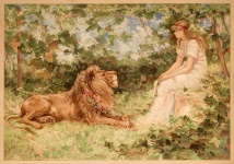 Lion Woman Vintage Painting