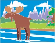 Moose Cartoon In Wilderness