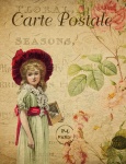 Vintage Floral Postcard Girl