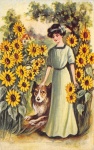 Vintage Sunflower Girl With Dog