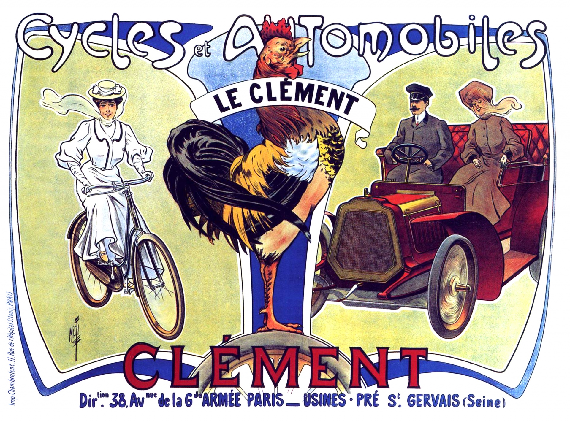 Bicycle Car Vintage Poster
