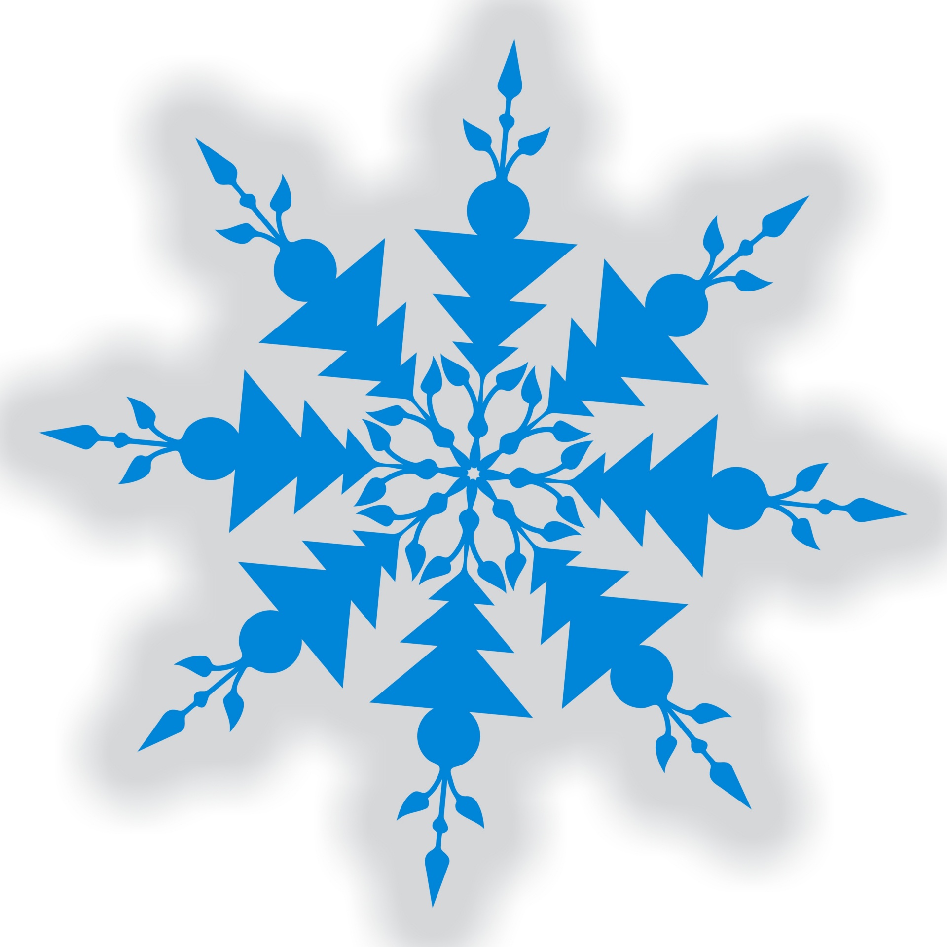 blue snowflake with gray glow isolated on white background