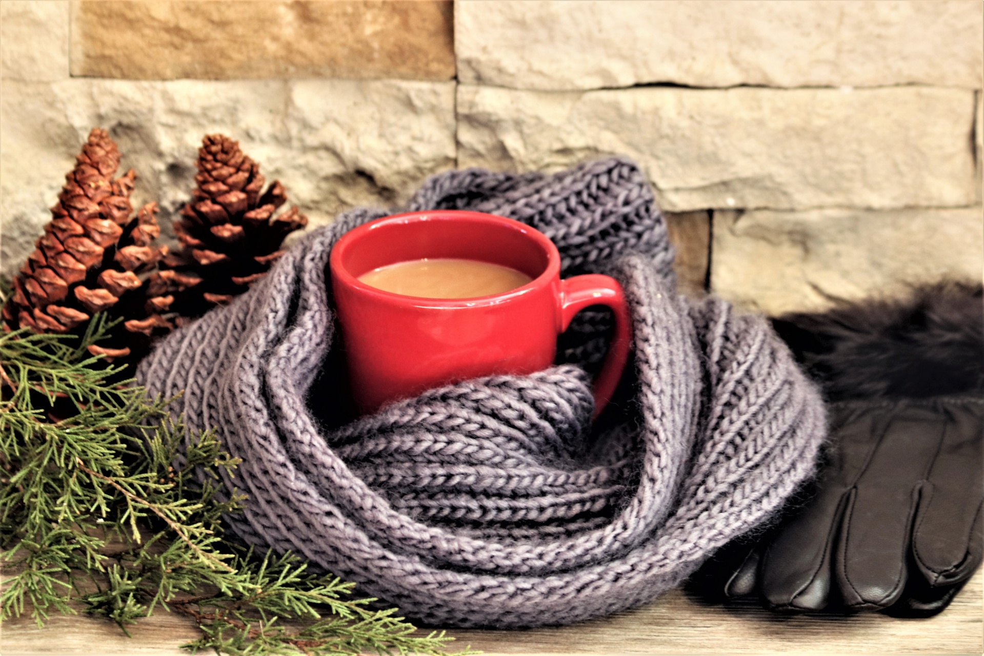 Cup Wrapped In Winter Scarf