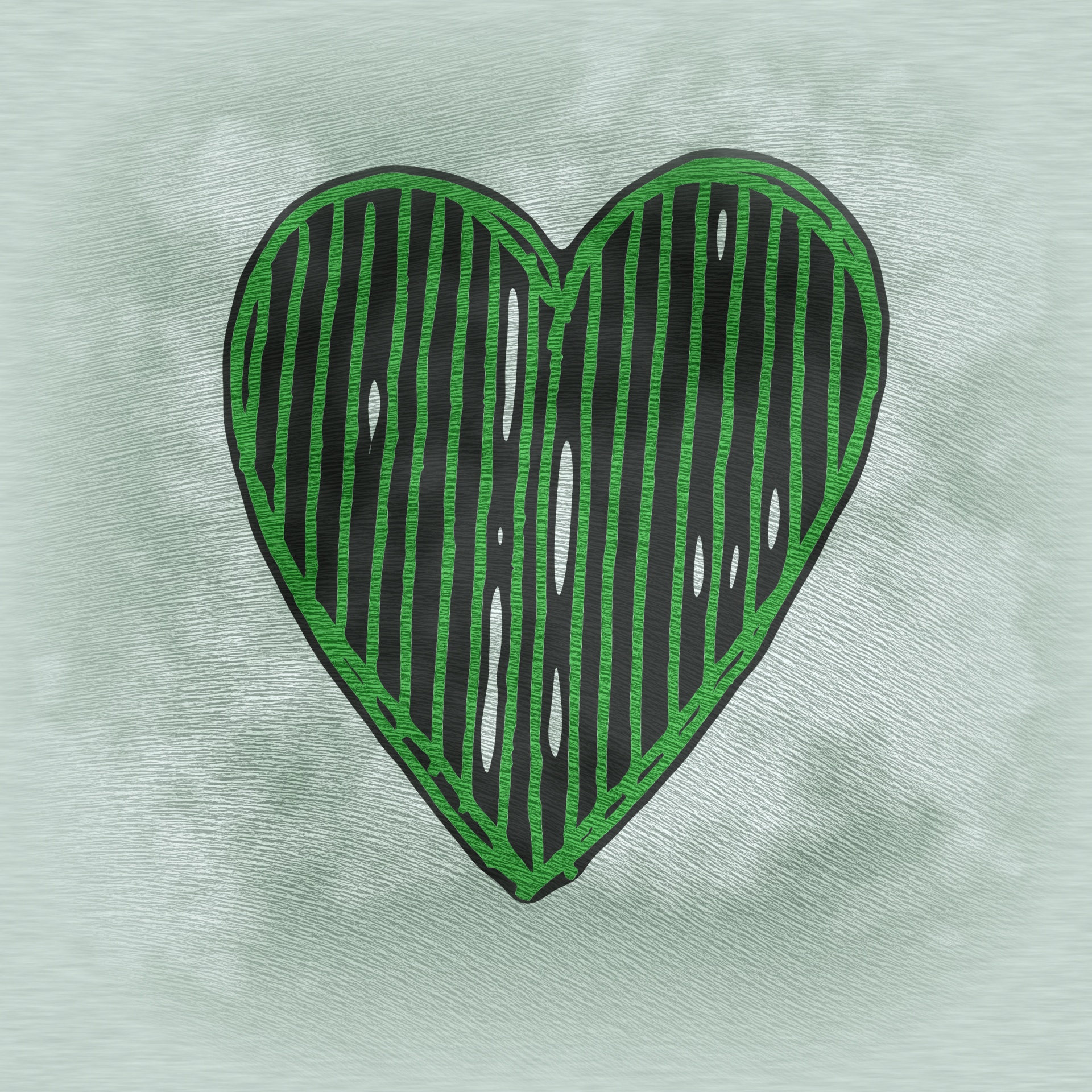 line drawn heart with green background