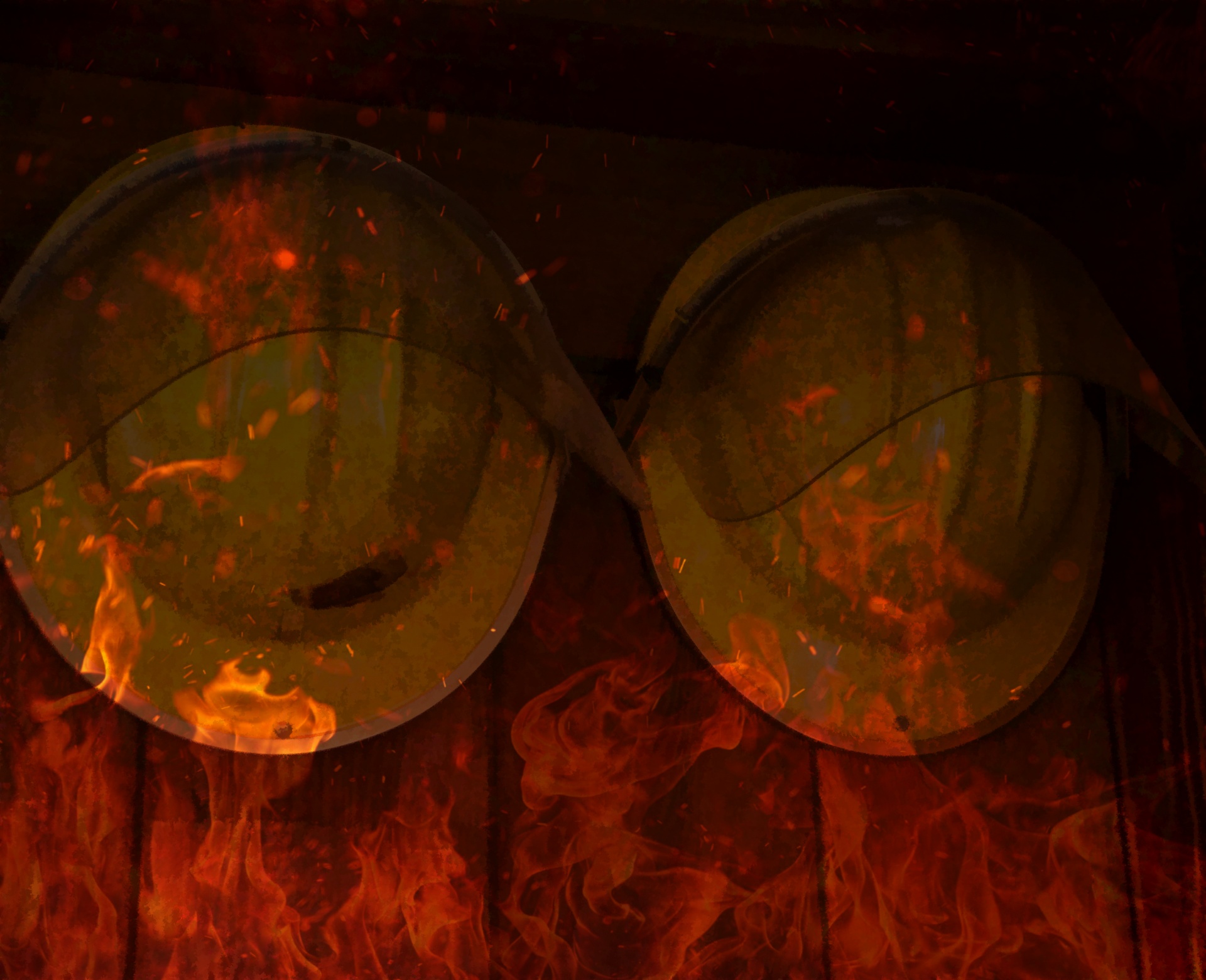 pair of yellow firefighter hats with flames overlay