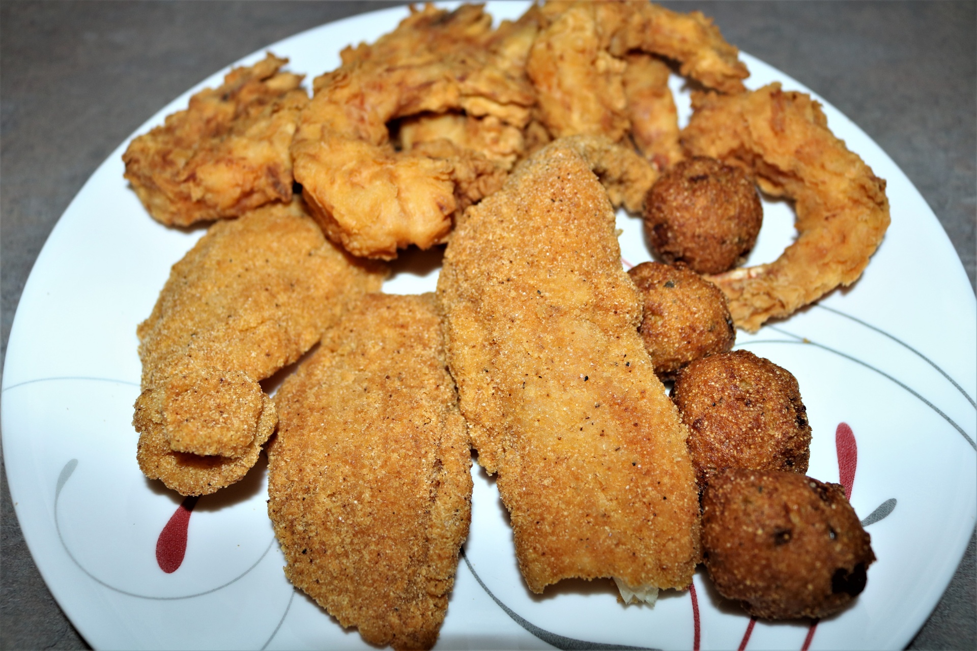 Fried Fish And Shrimp On Plate