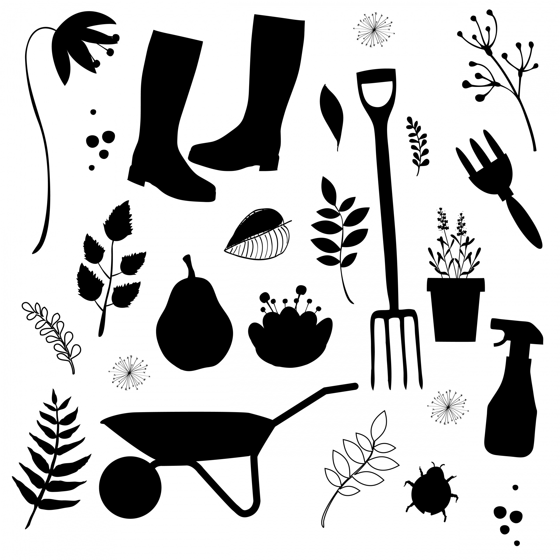 Gardening Tools Silhouette Clipart