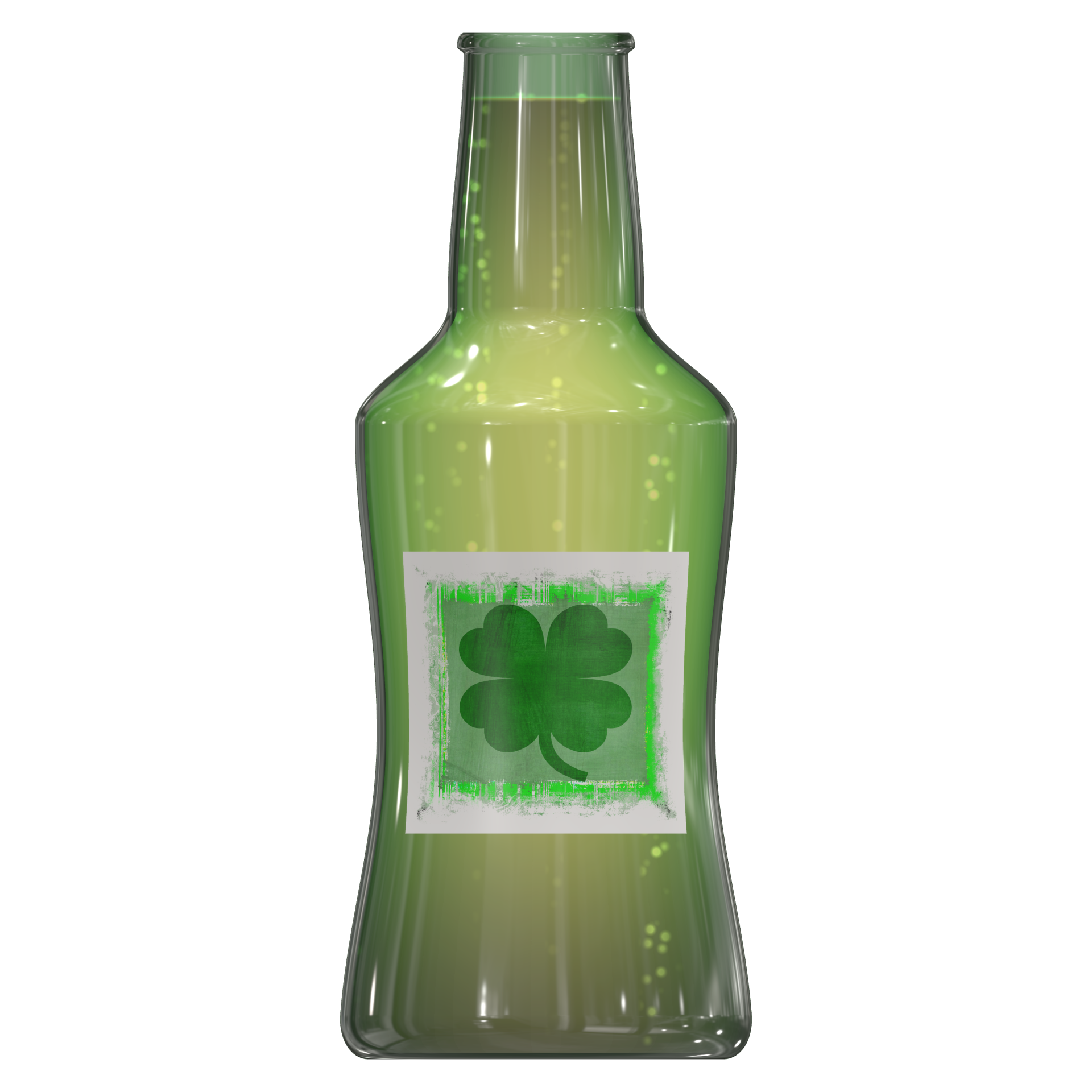 bottle of beer with clover labeling on a transparent background