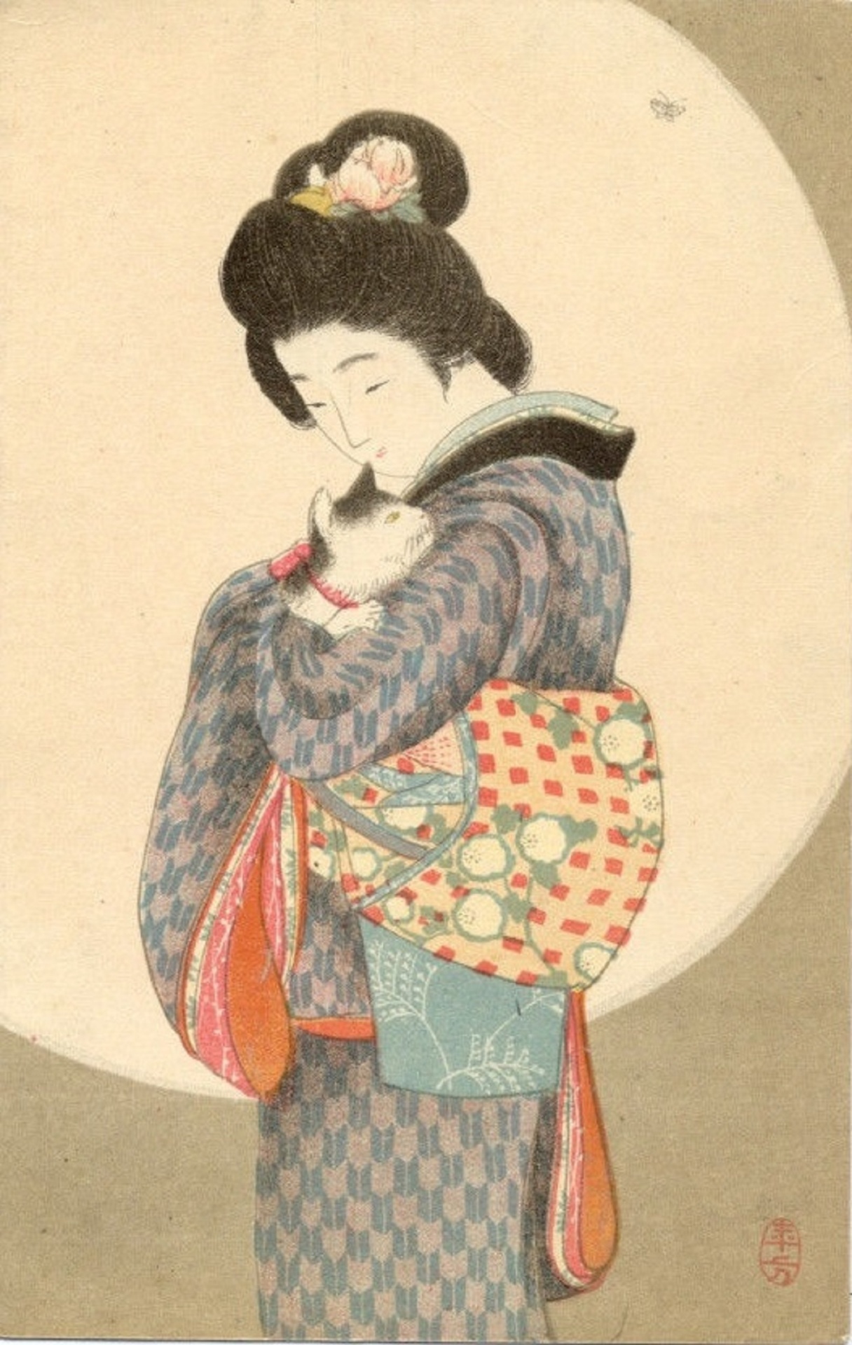 Japanese Geisha Girl With Cat 1904