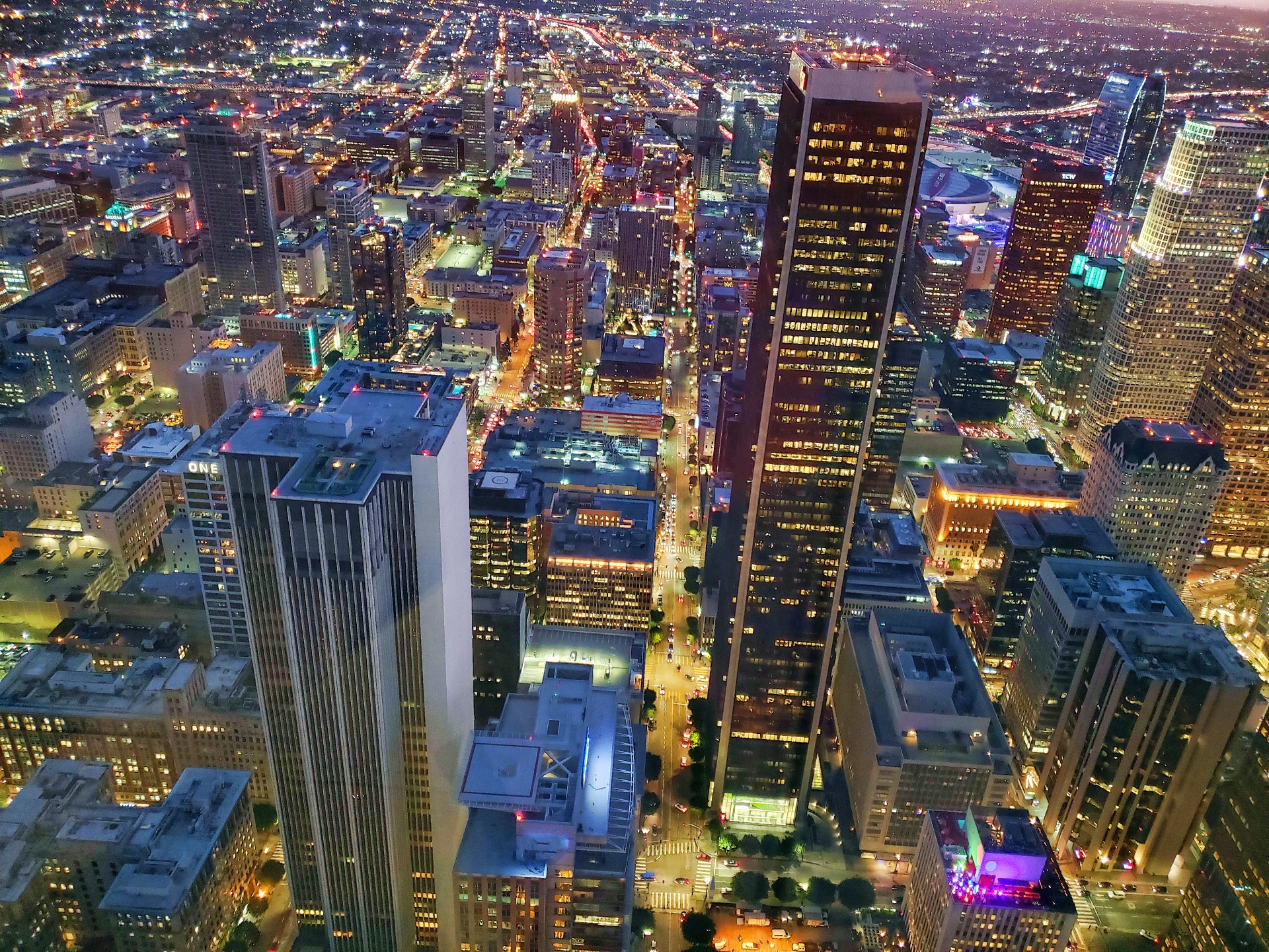 Los Angeles from top of a high rise just after sunset