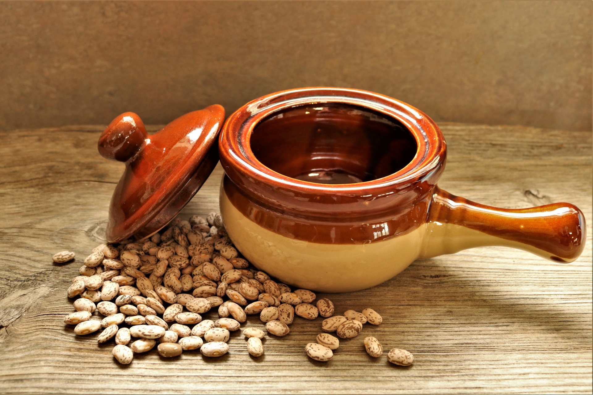Pinto Beans And Bean Pot On Table