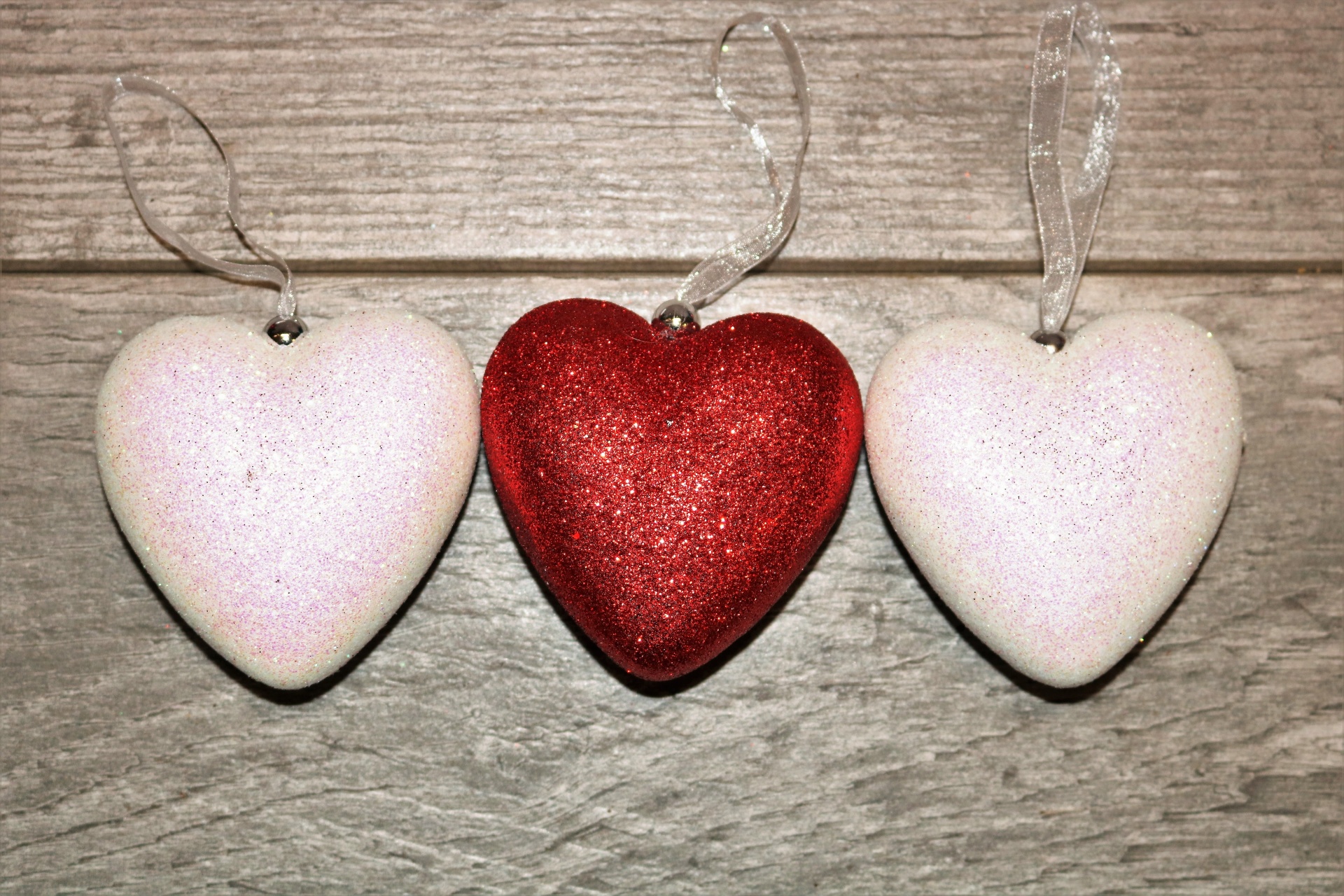 Red And White Hearts On Wood