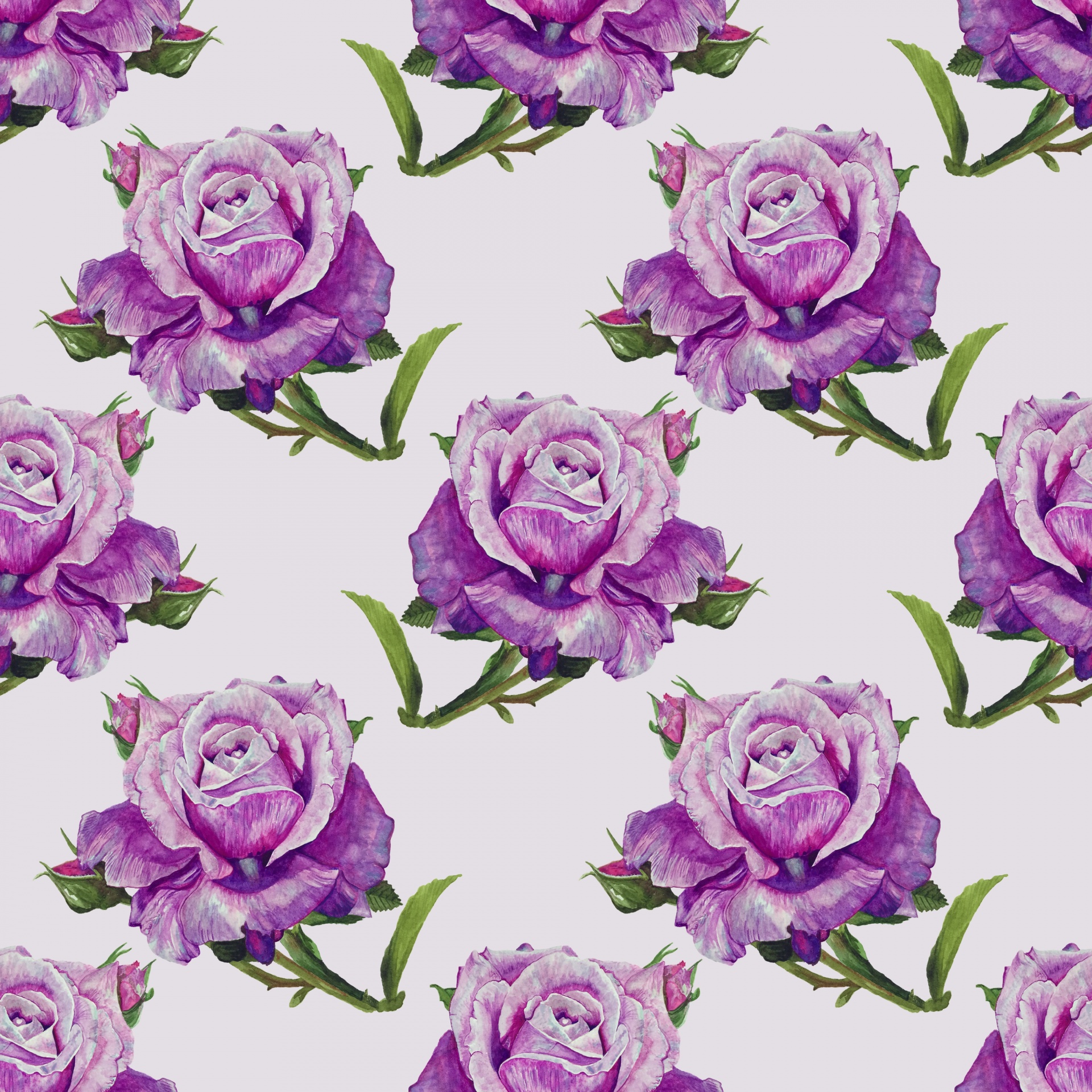 Lilac roses watercolor painting vintage seamless wallpaper pattern background