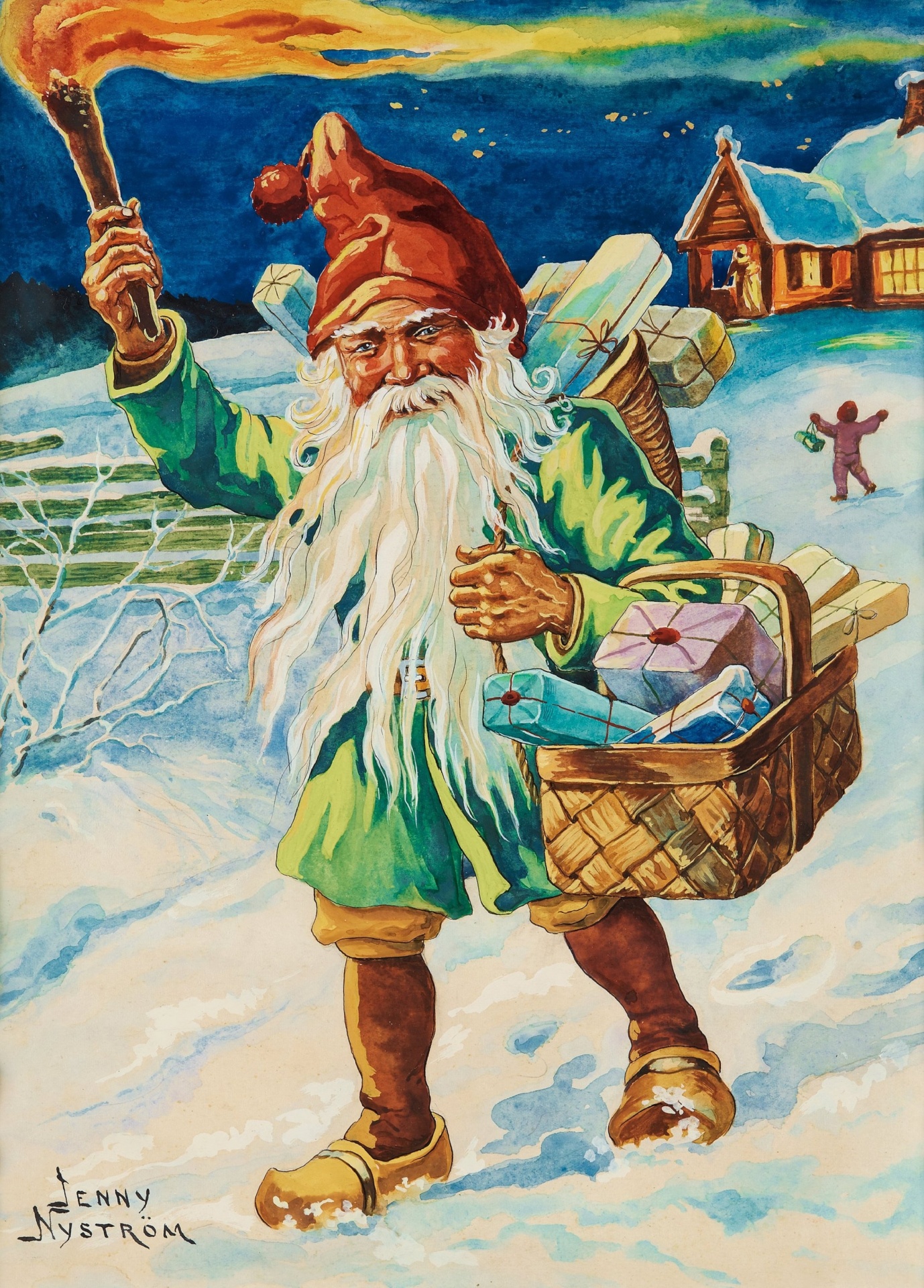 Santa With a Torch Jenny Nyström 1854-1946 Public Domain